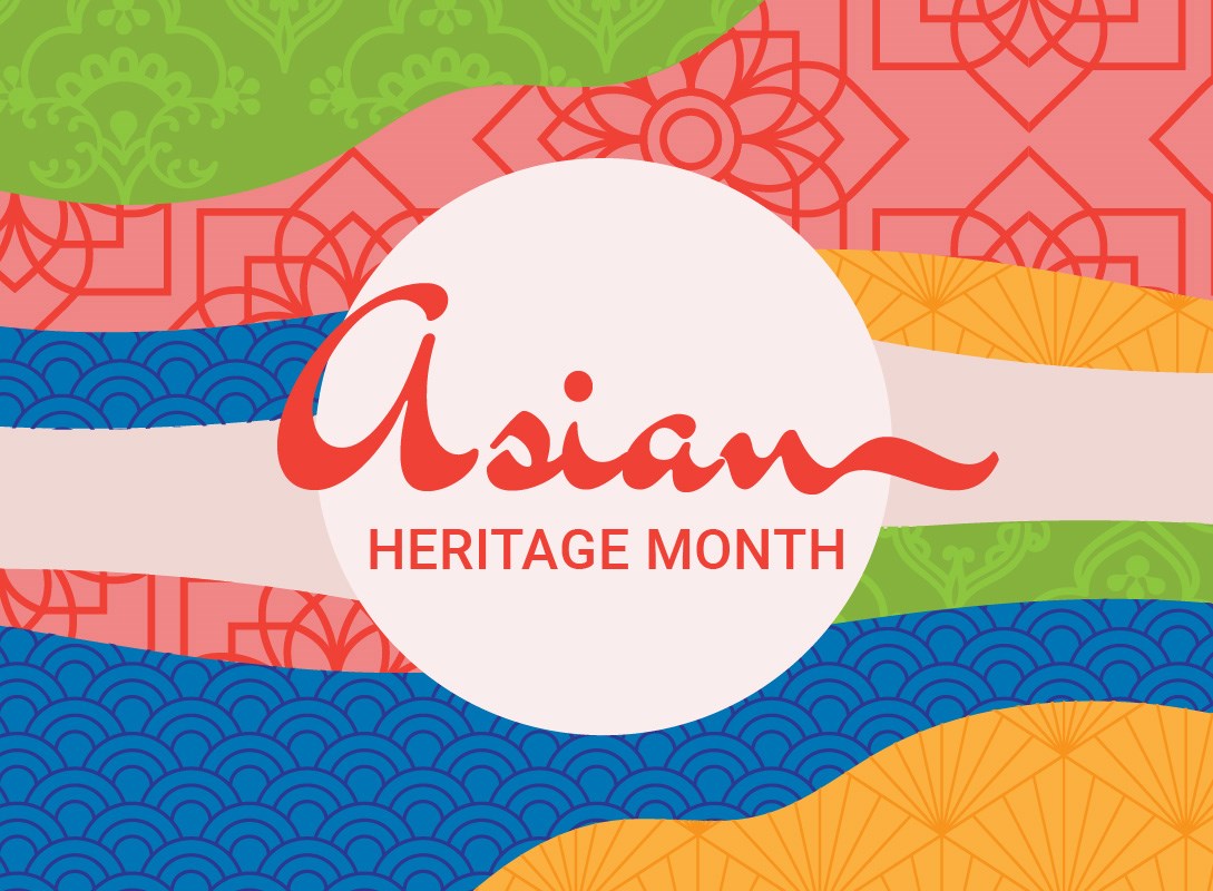 A banner displaying colourful patterns for Asian Heritage Month.