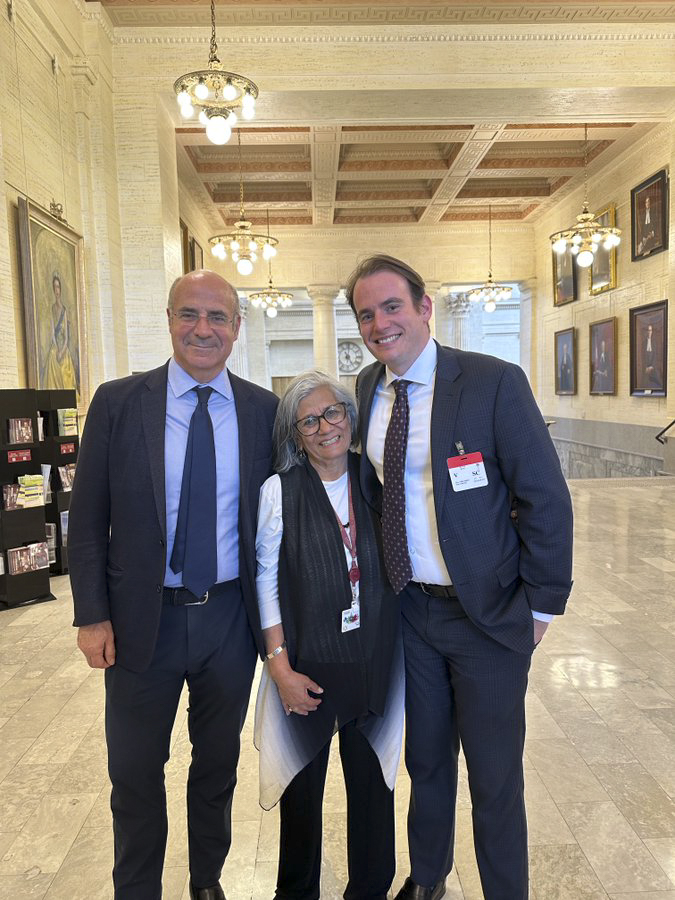 Monday, May 29, 2023 – Senator Ratna Omidvar meets with Bill Browder, CEO and co-founder of Hermitage Capital Management, left, and Brandon Silver, director of policy and projects at the Raoul Wallenberg Centre for Human Rights, to discuss fighting global corruption and, in particular, seizing Russian assets and repurposing those assets to the victims of the war in Ukraine.