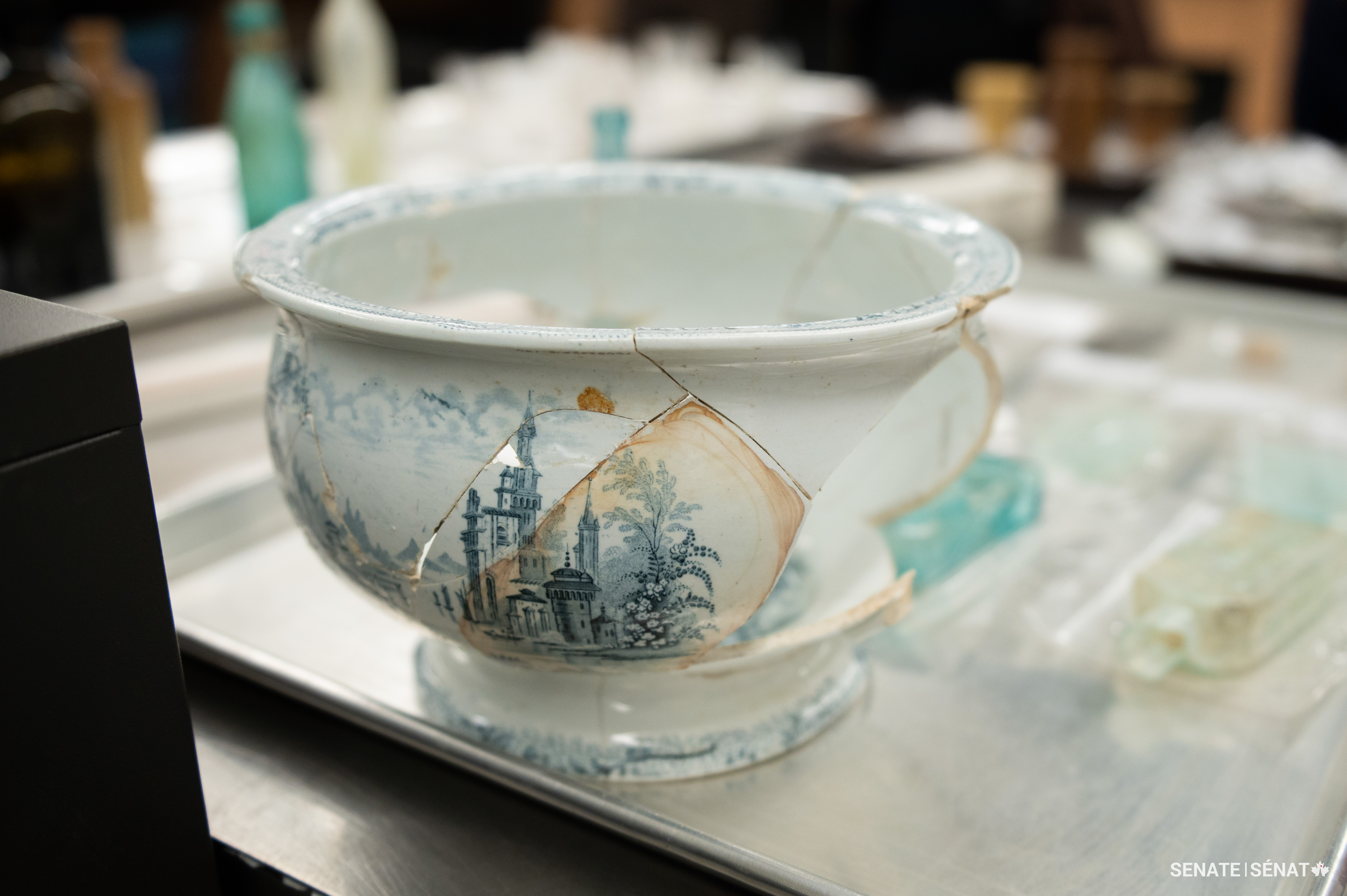 Ceramic chamber pots, thankfully empty, were among the ordinary household items found among the ruins of the Barack Hill military base.