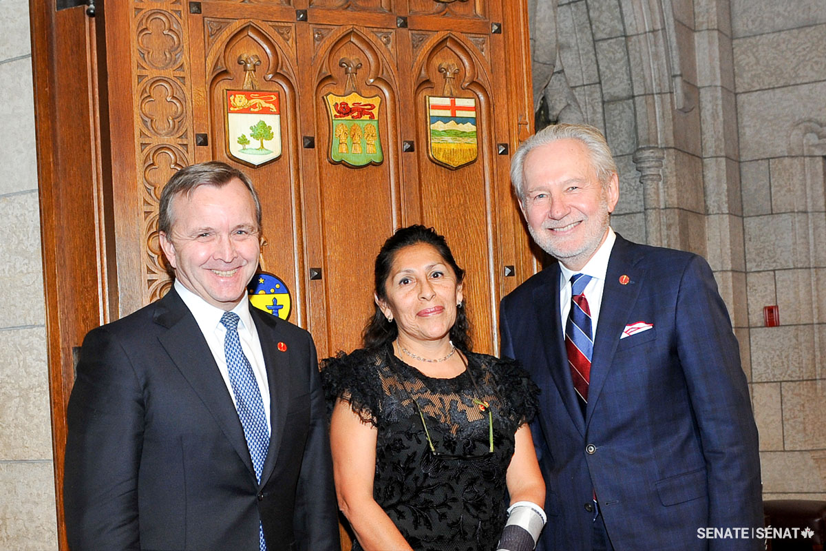 Senator Rosa Galvez, pictured with Senator Peter Harder and Senator Grant Mitchell.