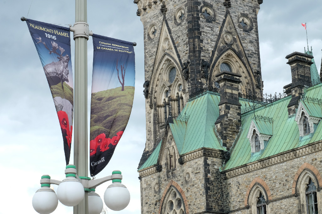 Pictured: Beaumont-Hamel commemorative banners in front of Parliament
