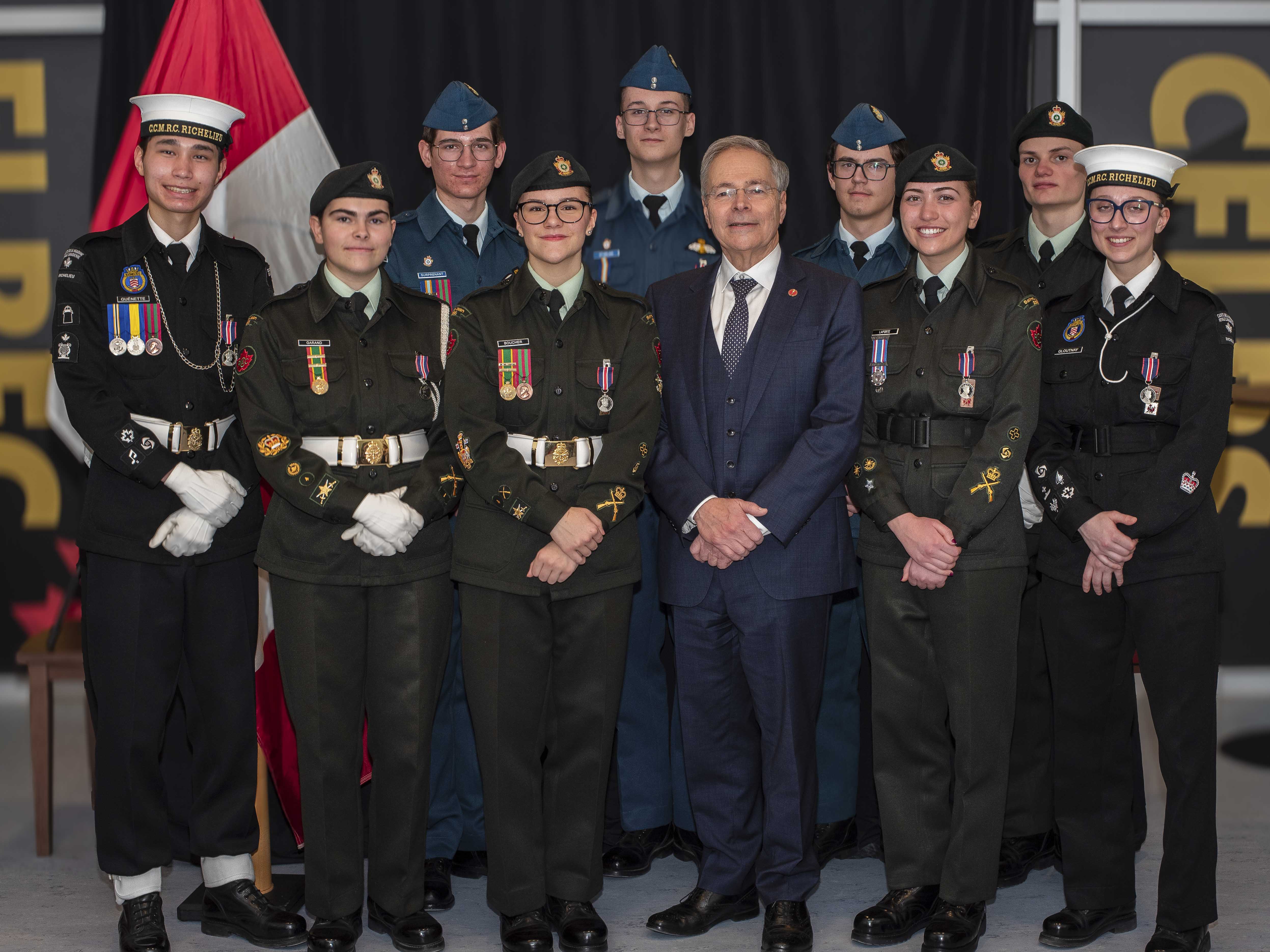 Tuesday, February 25, 2025 – Senator Pierre Dalphond, front row, centre; King Charles III Coronation Medal ceremony; Saint-Jean-sur-Richelieu Military Base, Quebec.
