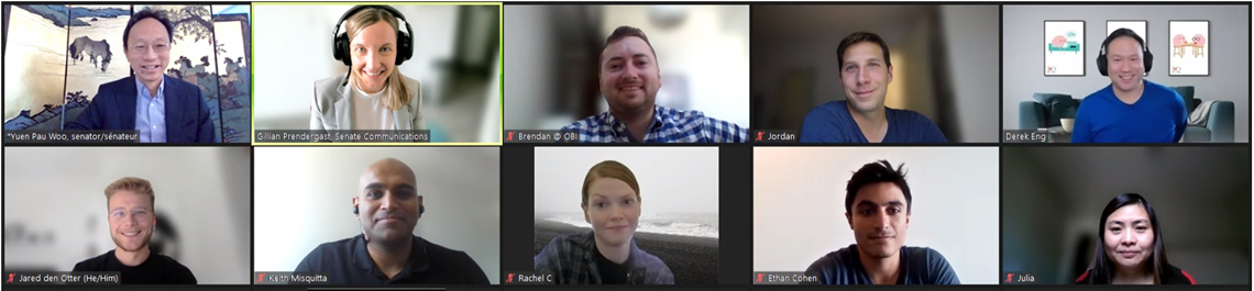 Thursday, July 7, 2022 – Senator Yuen Pau Woo shares valuable insight about the role of the Senate and the scientific community, as it relates to Canada’s law-making process, with the interns and staff of the Ontario Brain Institute.