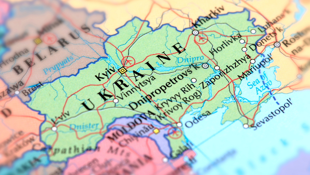 A map of Ukraine identifying some of the country’s biggest cities, including the capital, Kyiv.