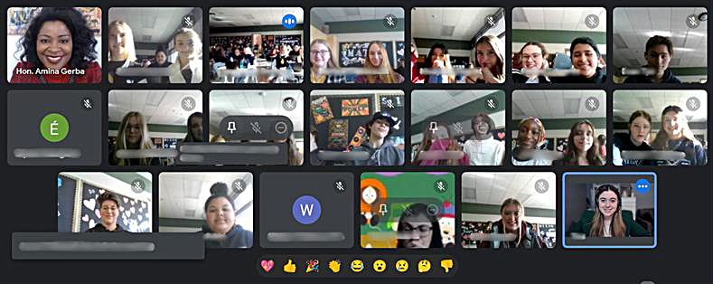 In a session organized by SENgage, Senator Amina Gerba meets with students from École Champs Vallée School, in Beaumont, Alberta. The senator spoke about her journey to the Senate and answered questions about her work in the Upper Chamber.