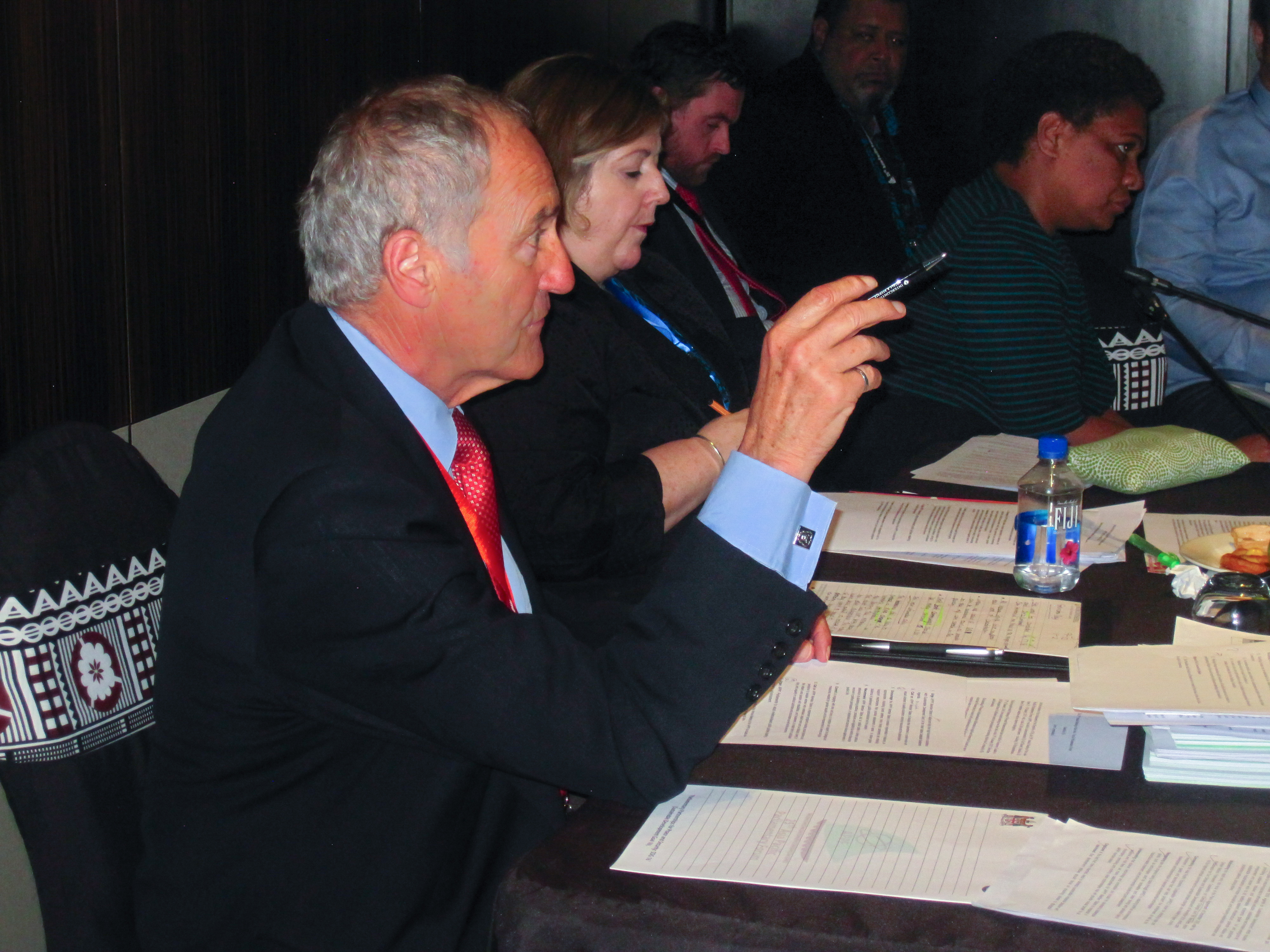 Senator Joseph A. Day leans in on a discussion in committee at the 25th meeting of the Asia Pacific Parliamentary Forum (APPF) in Natadola, Fiji.