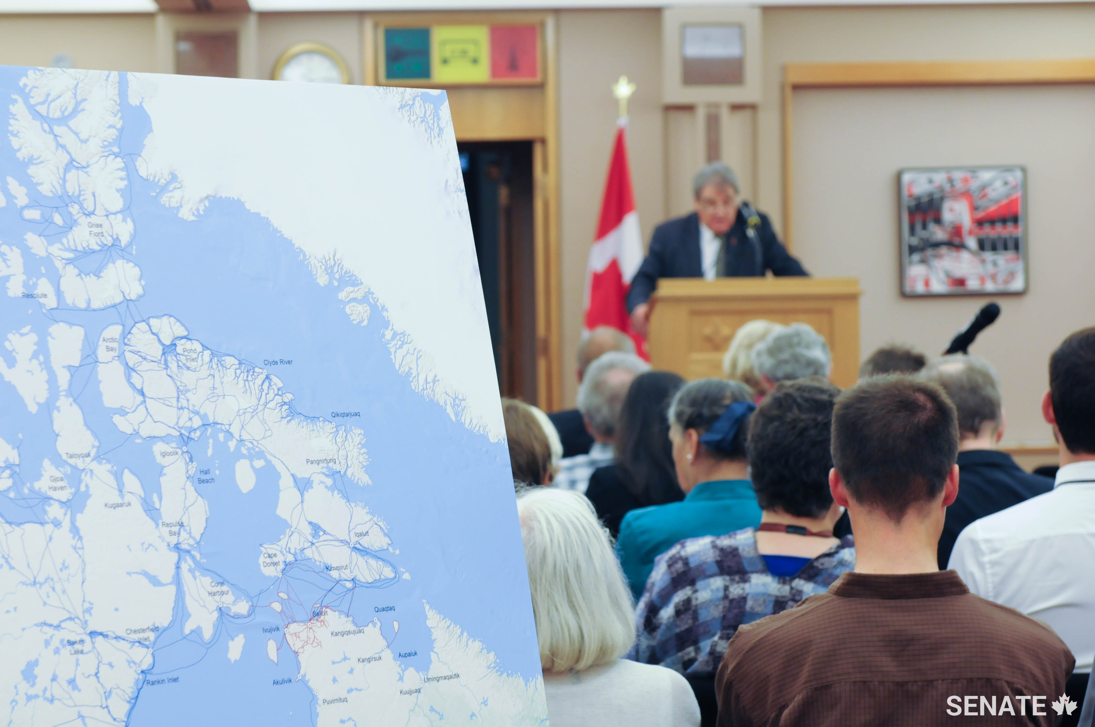Senator Watt presenting ‘Inuit Highways, a Map Exhibit’, October 2016.