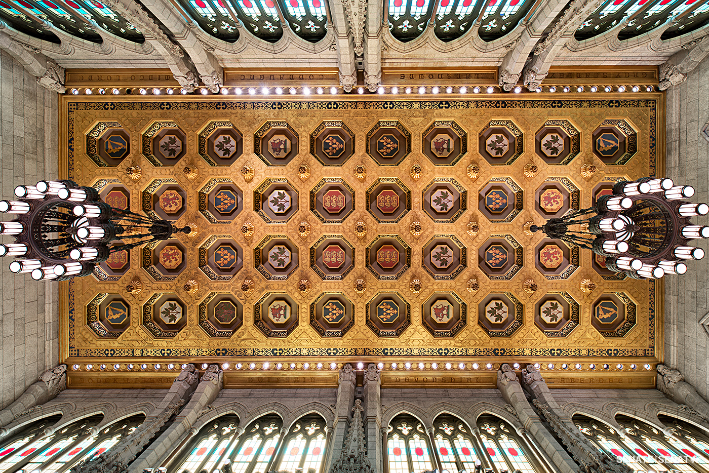 The gilded coffered ceiling in Centre Block’s Senate Chamber features several symbols associated with royalty, including the fleur-de-lis.