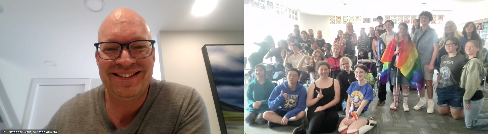 Friday, June 6, 2025 – Senator Kristopher Wells; virtual event, coordinated by SENgage, with students from the Queer-Straight Alliance at Bert Church High School, Airdrie, Alberta.