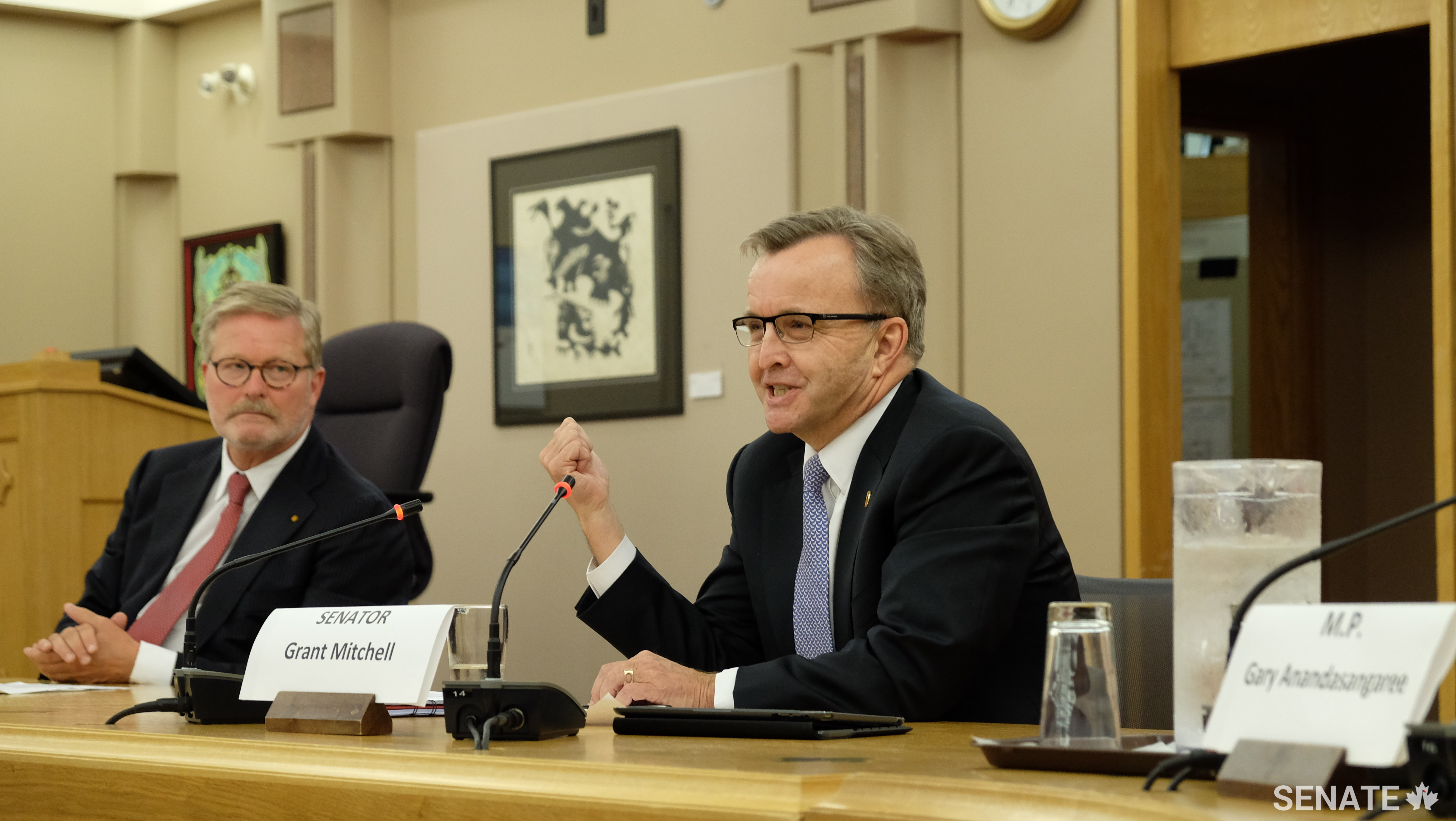 Left to right: His Excellency Henk van der Zwan, ambassador of the Netherlands and panel moderator, and Senator Grant Mitchell during a discussion on the senator’s work on the 1997 Kyoto Protocol, and the links between climate change and human rights.