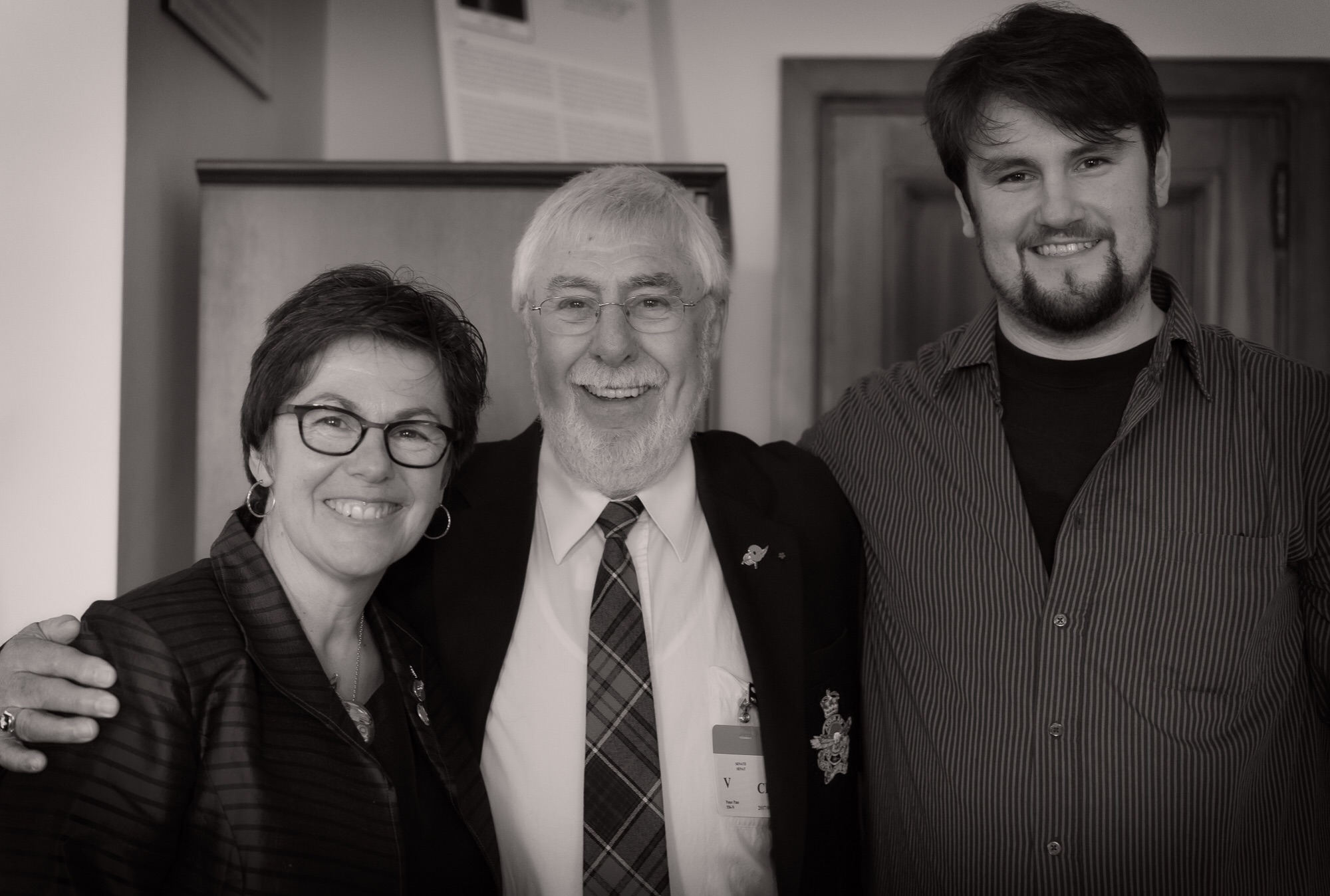 Senator Pate celebrates joining the Red Chamber with her father, Peter, and son, Michael.