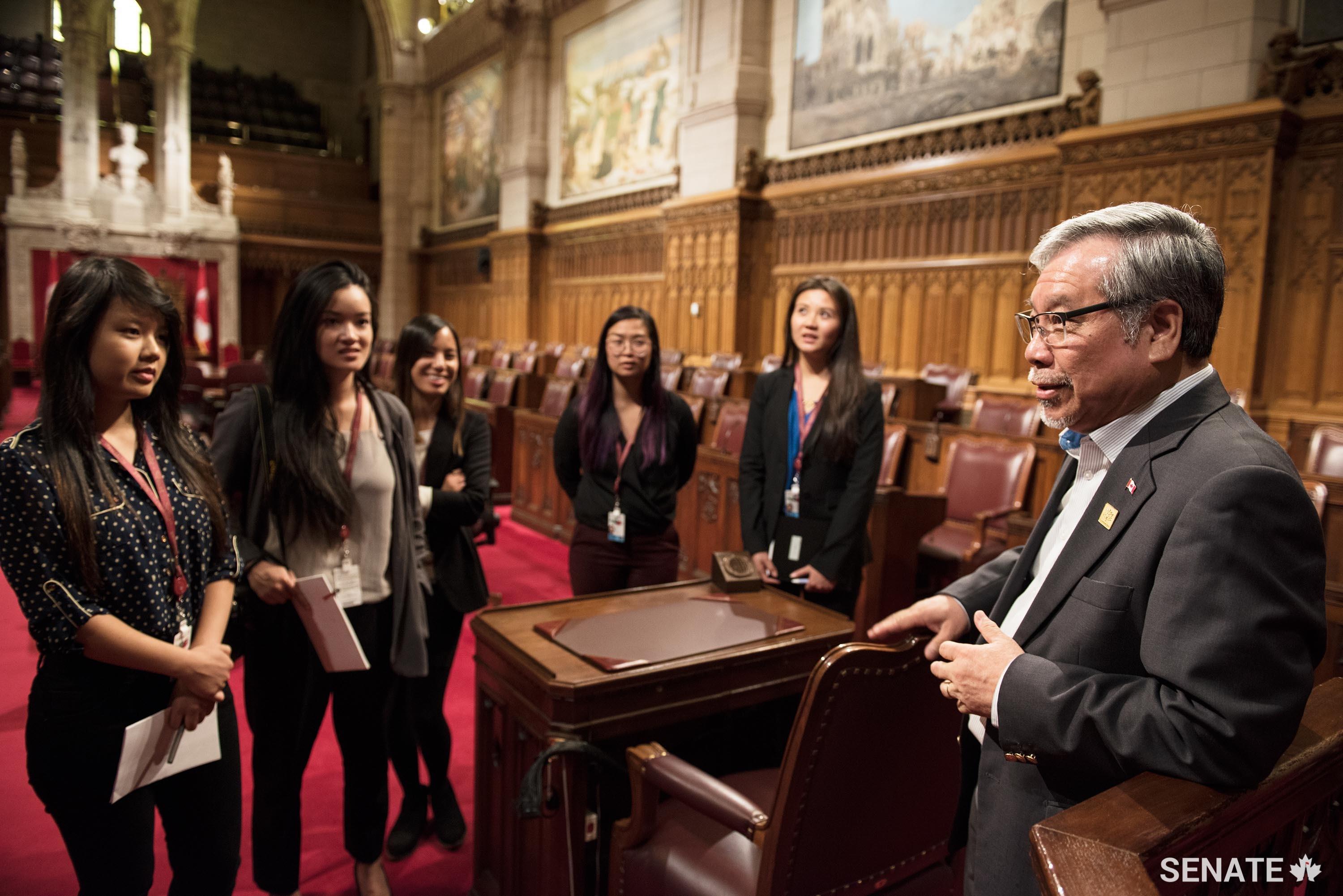 Senator Ngo invites his interns to the Red Chamber to hear about their experiences on the Hill.