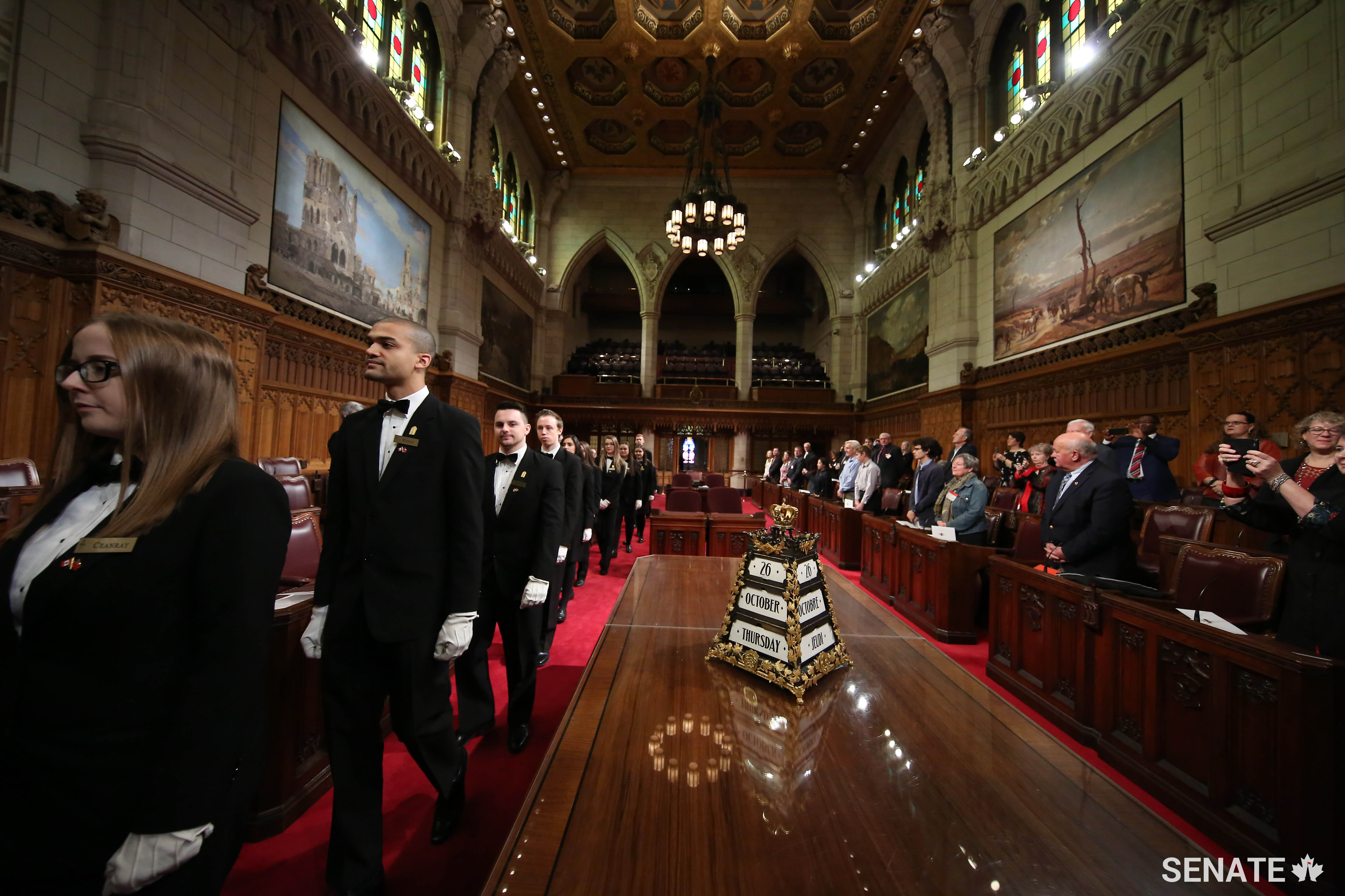 Another year, another cohort of eager undergraduate students joining the Senate page program. Here they are entering the Senate Chamber for their swearing-in ceremony.