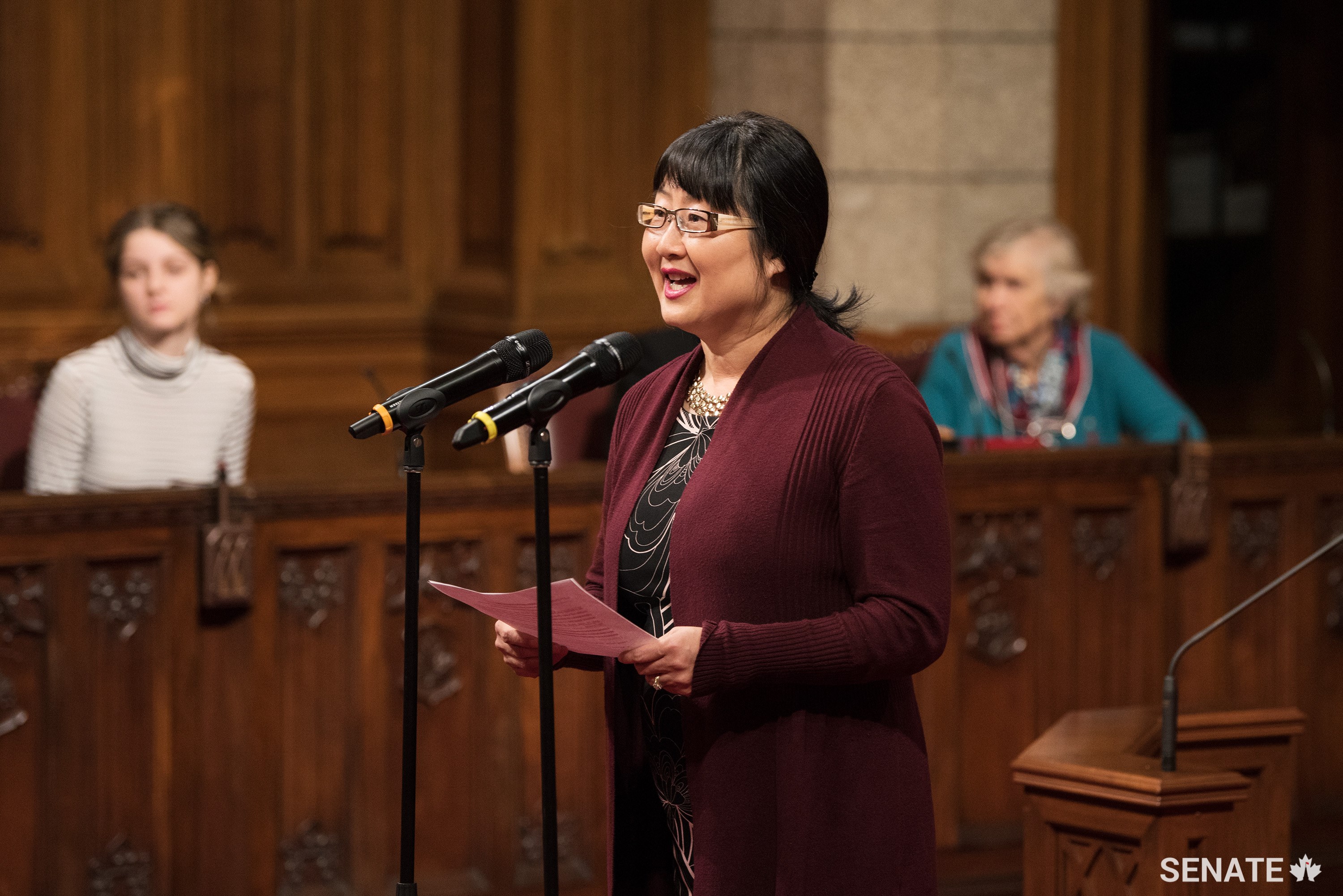 Senator Yonah Martin welcomes hundreds of young guests to the Senate.