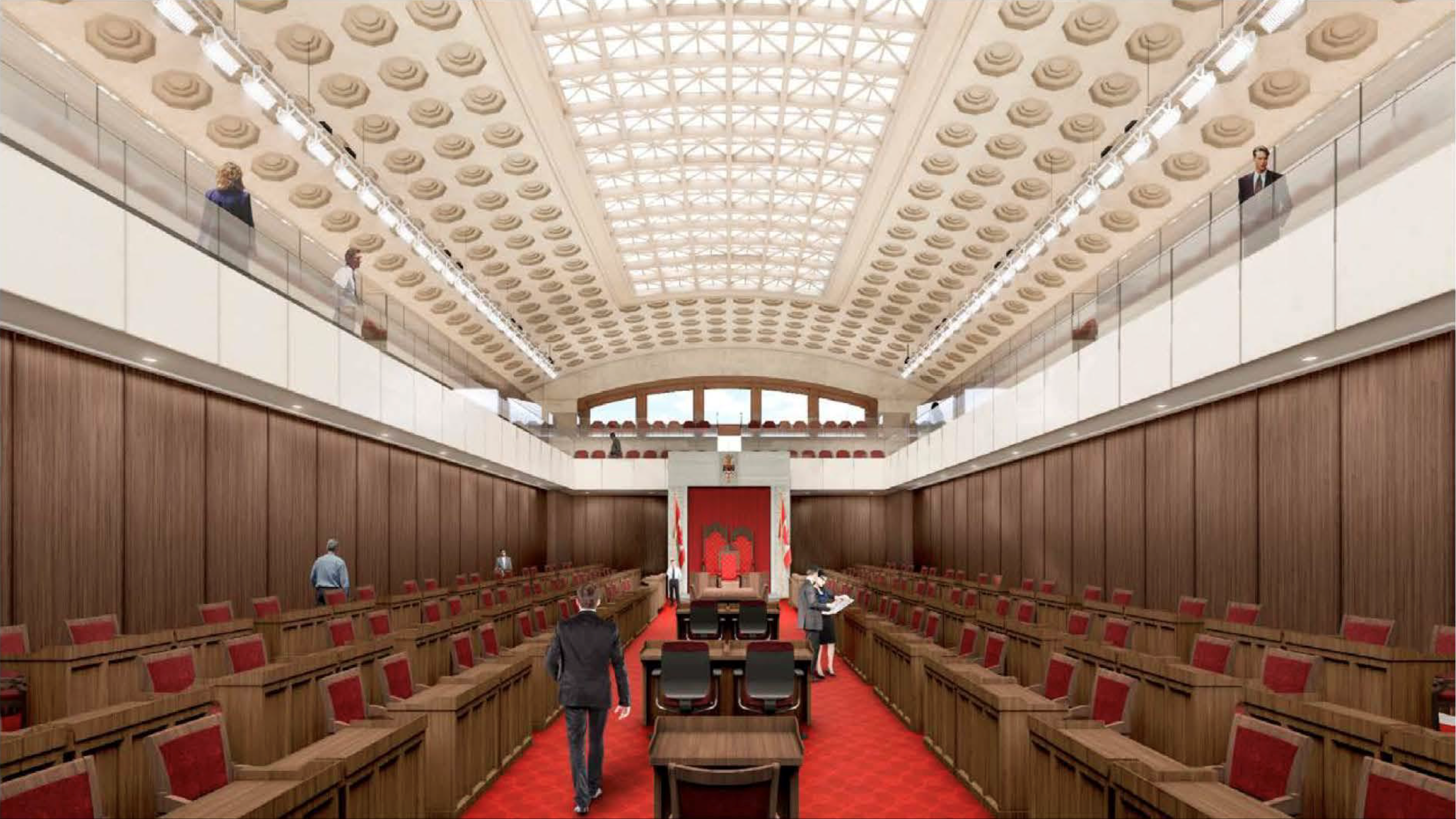 Adding modern information technology, communications, heating and cooling equipment to a 105-year-old building was one of the challenges architects had to overcome in designing a temporary home for the Senate.