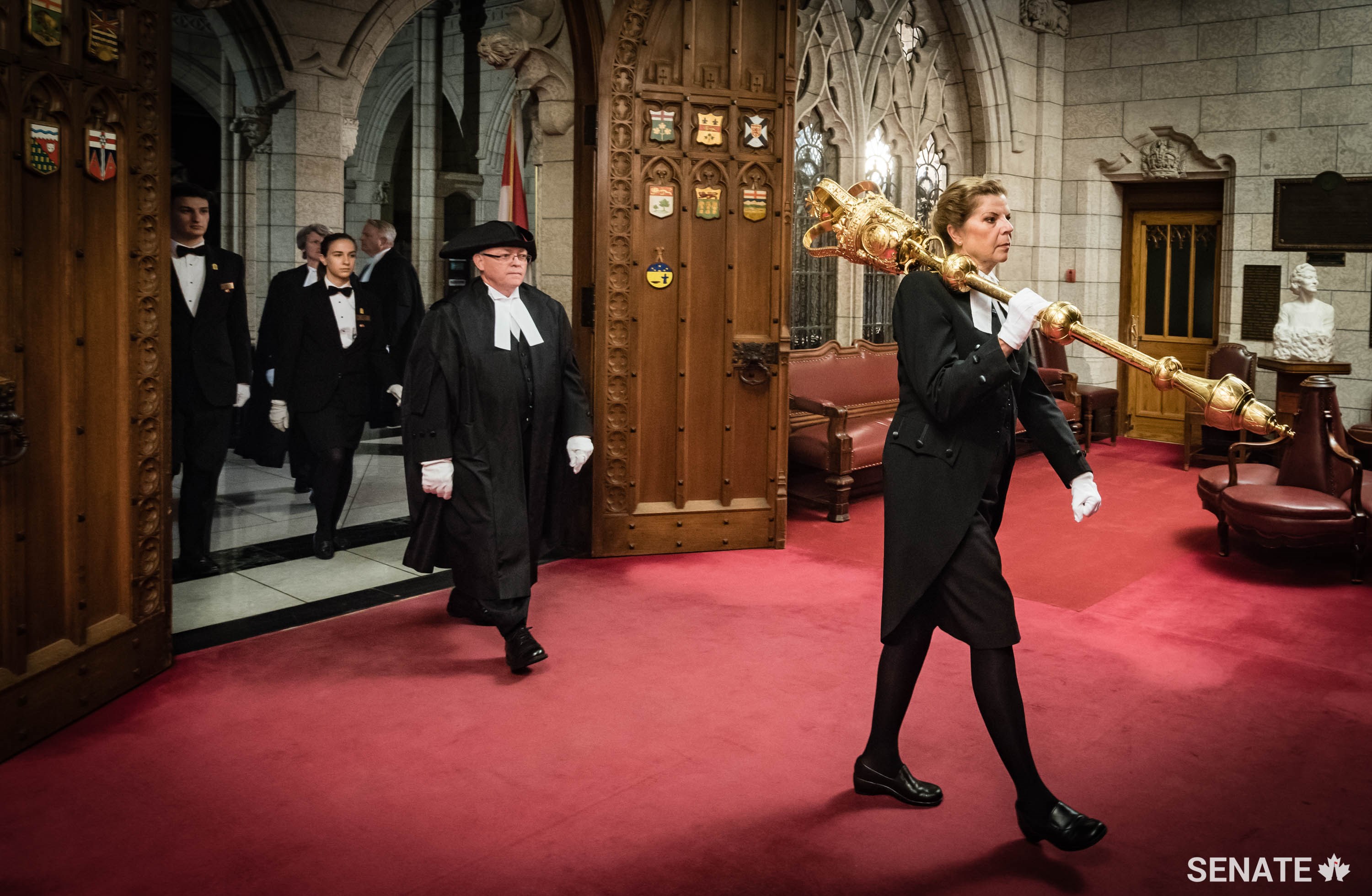 The arrival of the mace and the Speaker in the Red Chamber must take place before the Senate can begin to conduct its business.