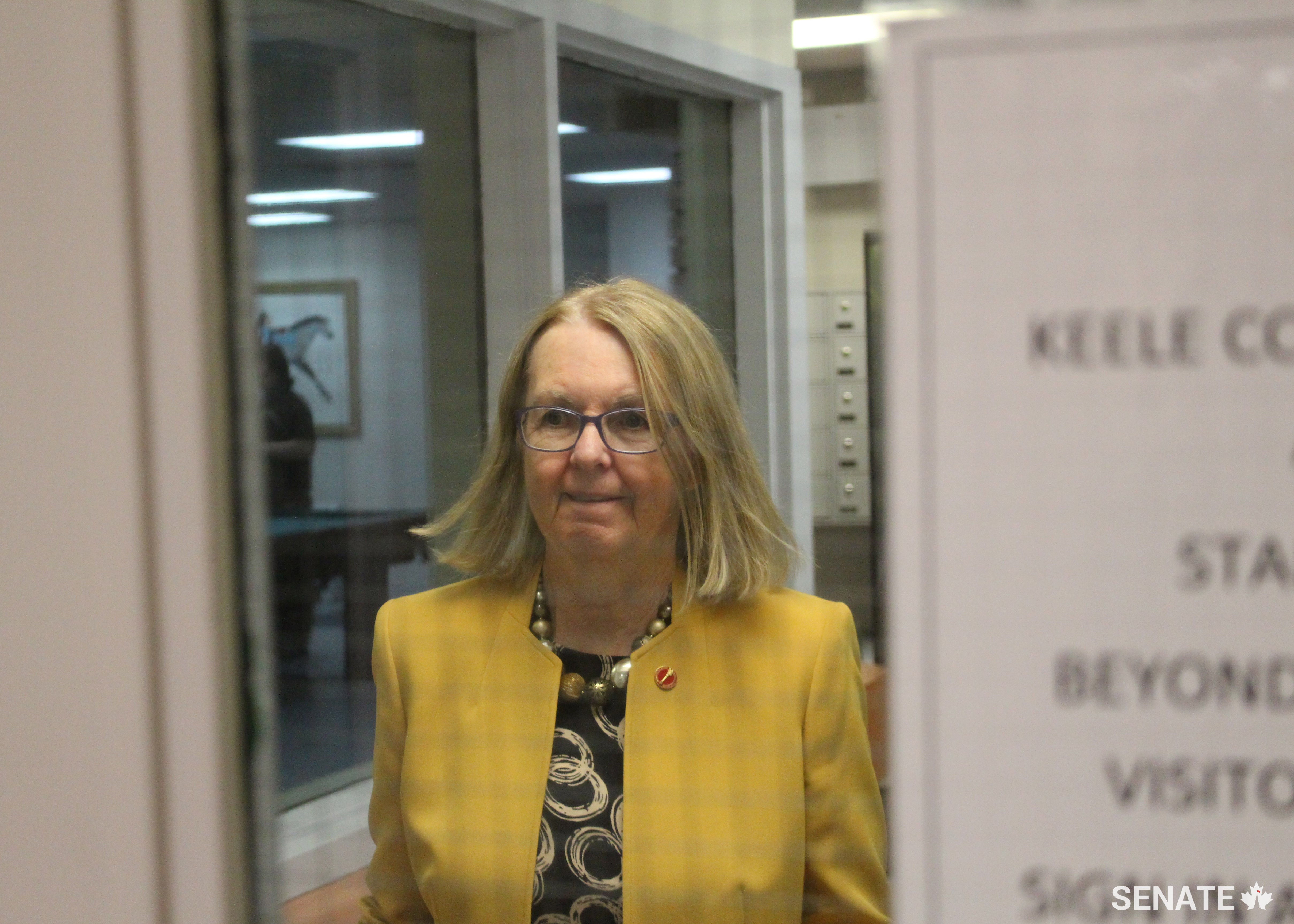 Senator Jane Cordy, deputy chair of the committee, prepares to leave the Keele Community Correctional Centre in Toronto on Thursday, February 8, 2018.