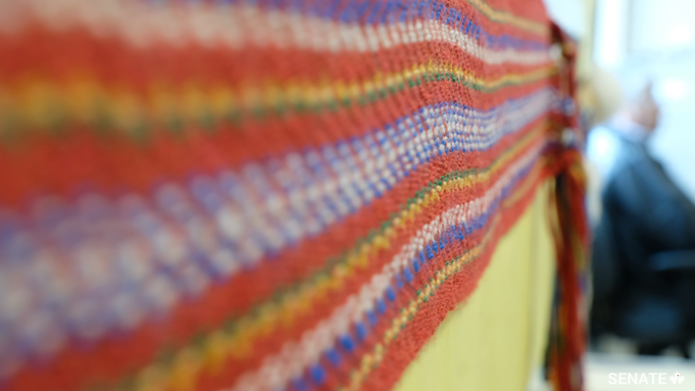 The traditional Métis sash, an integral part of the Métis cultural celebrations, is displayed in the Elder’s room of the Rossignol High School in Île-à-la-Crosse, Sask.