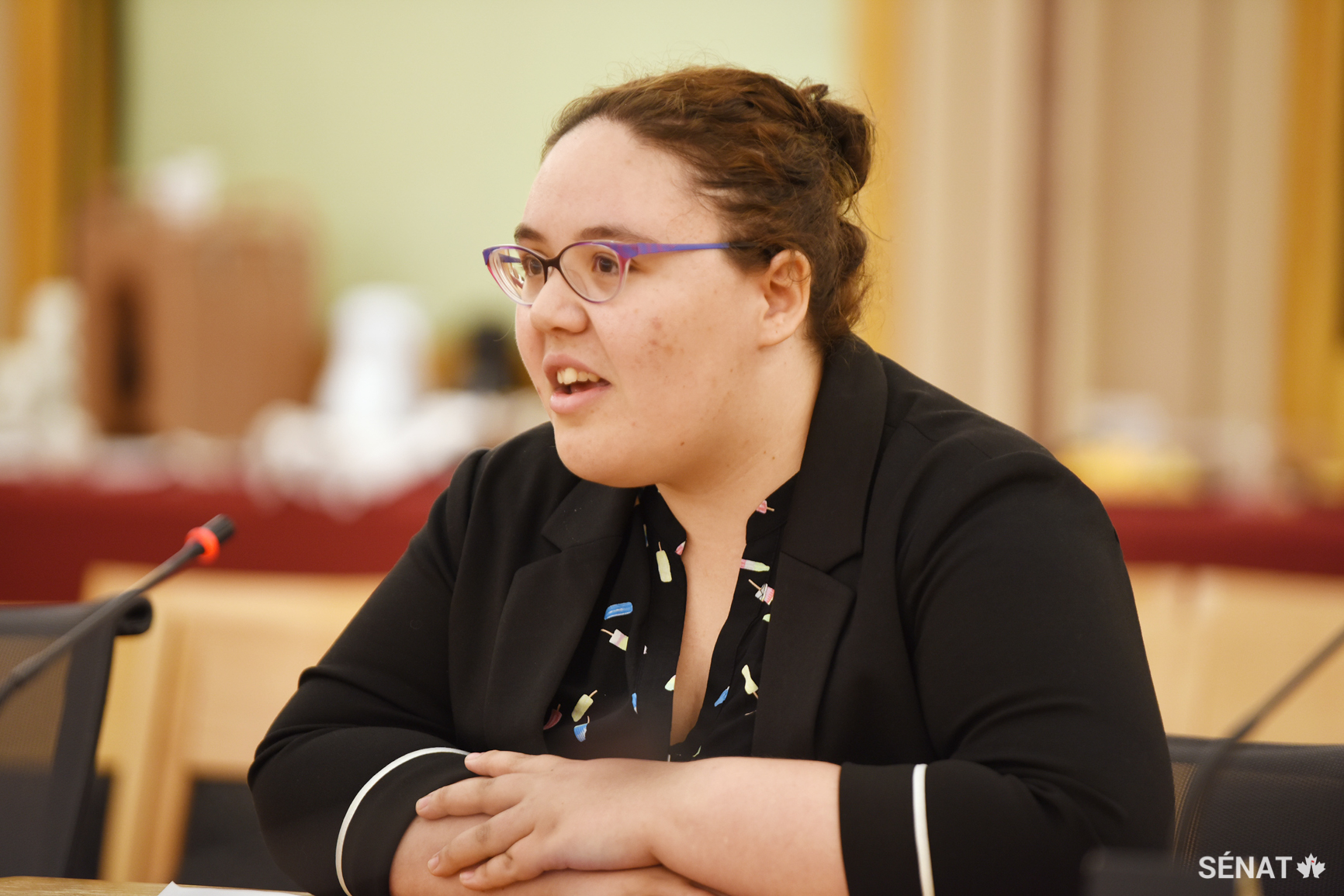 Kayla Bernard, une femme Mi’kmaw de 22 ans d’Halifax, témoigne devant le Comité sénatorial des peuples autochtones, le mercredi 6 juin 2018, lors de l’événement ‘Vision autochtone au Sénat.’