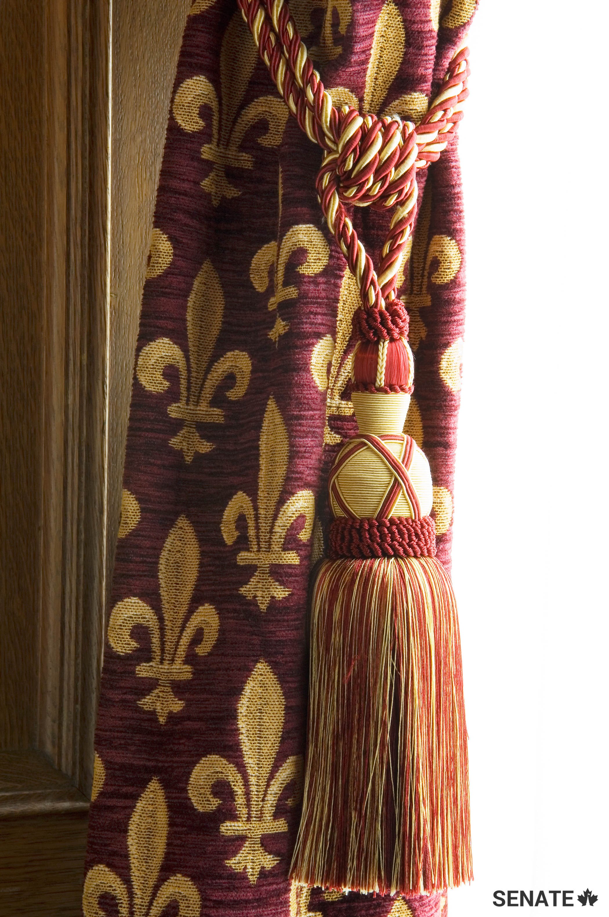 The fleur-de-lis, which was the royal symbol of the French Bourbon dynasty, is featured throughout the Salon de la Francophonie.