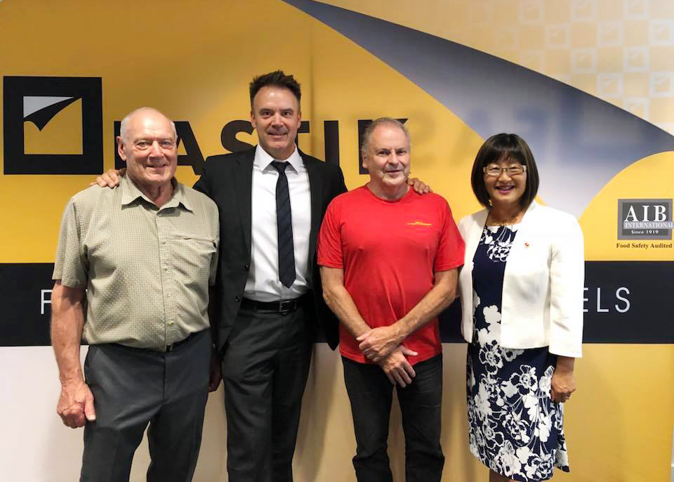 Wednesday, August 22 – Senator Yonah Martin presents a Special Service Medal to Brad Malchuk, President and CEO of Fastik (second from left) for his distinguished service in the Canadian Armed Forces with the Princess Patricia's Canadian Light Infantry (PPCLI). The Special Service Medal (SSM) was created to recognize members of the Canadian Forces who took part in activities and operations under exceptional circumstances. Accompanying them is Brad’s father, Fred Malchuk (left), and the president of the Teal Jones Group, Dick Jones.