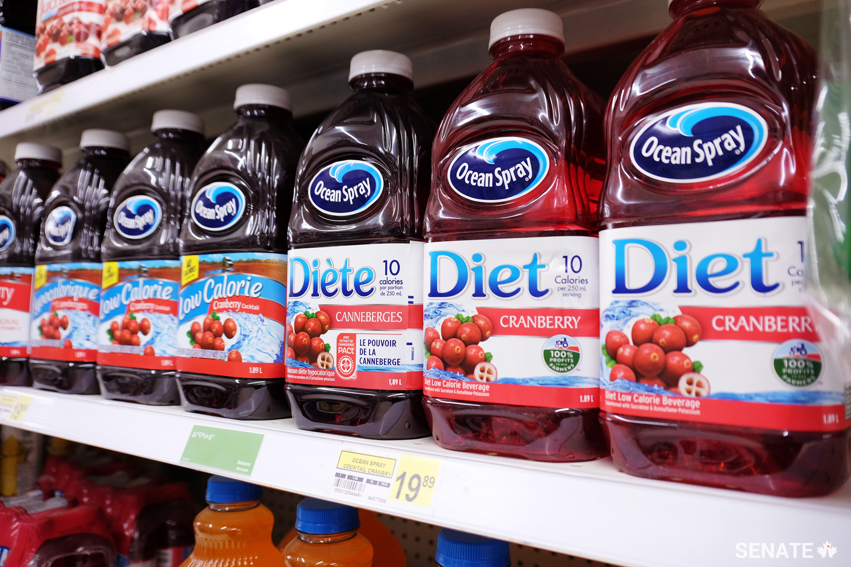 Bottles of cranberry juice line the shelves at a local supermarket in Kuujjuaq, Que. They sell for $19.89 each. Products in grocery stores in the north can cost three times as much — or more — than the same items sold in southern Canada. Even though the federal government subsidizes food products through the Nutrition North Canada program, many food items, like cereal and juice, are still expensive.
