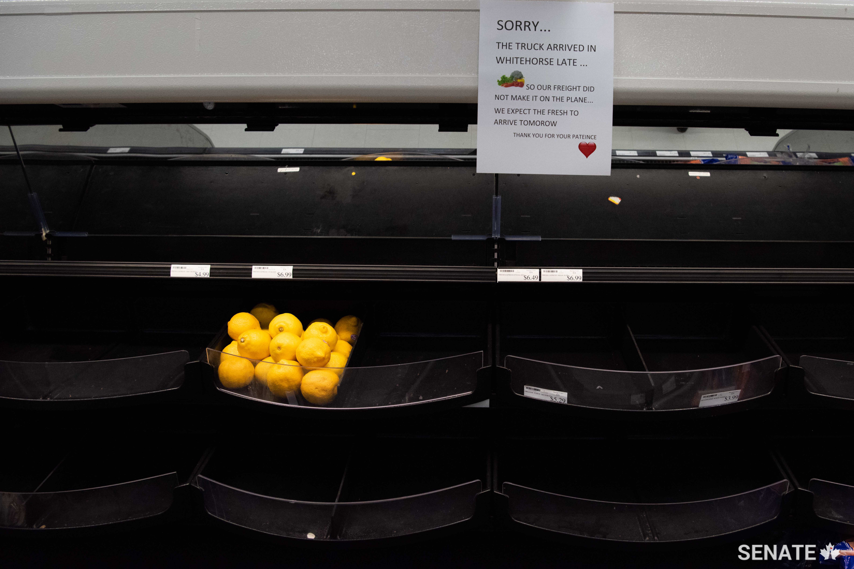 À la coopérative qui appartient à la communauté d’Old Crow, les membres du comité ont constaté eux-mêmes les enjeux qui entourent l’insécurité alimentaire dans cette communauté éloignée.