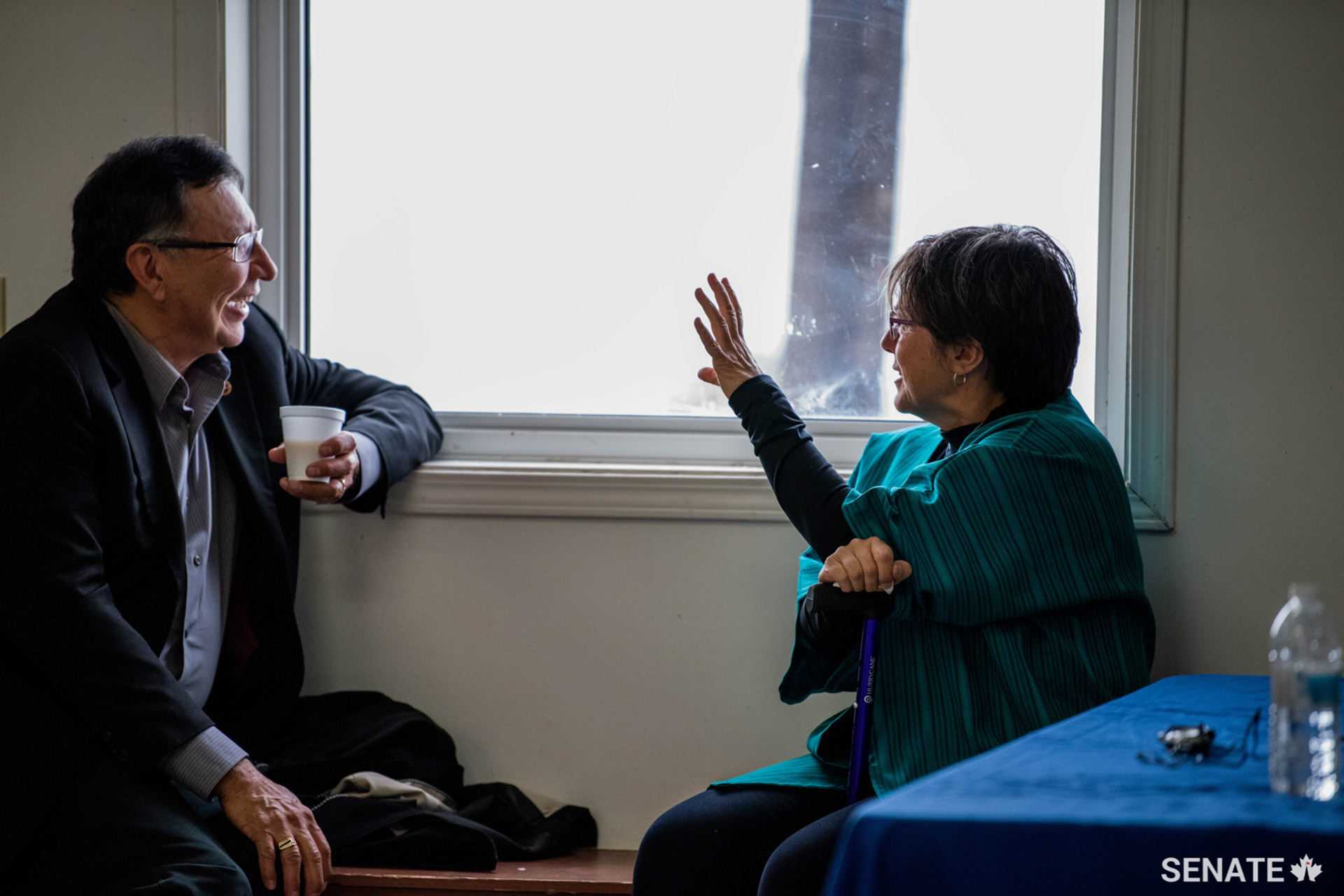 Senators Dan Christmas and Kim Pate take a moment to appreciate the view over the vast Great Bear Lake. Several community members spoke of the lake as being alive.