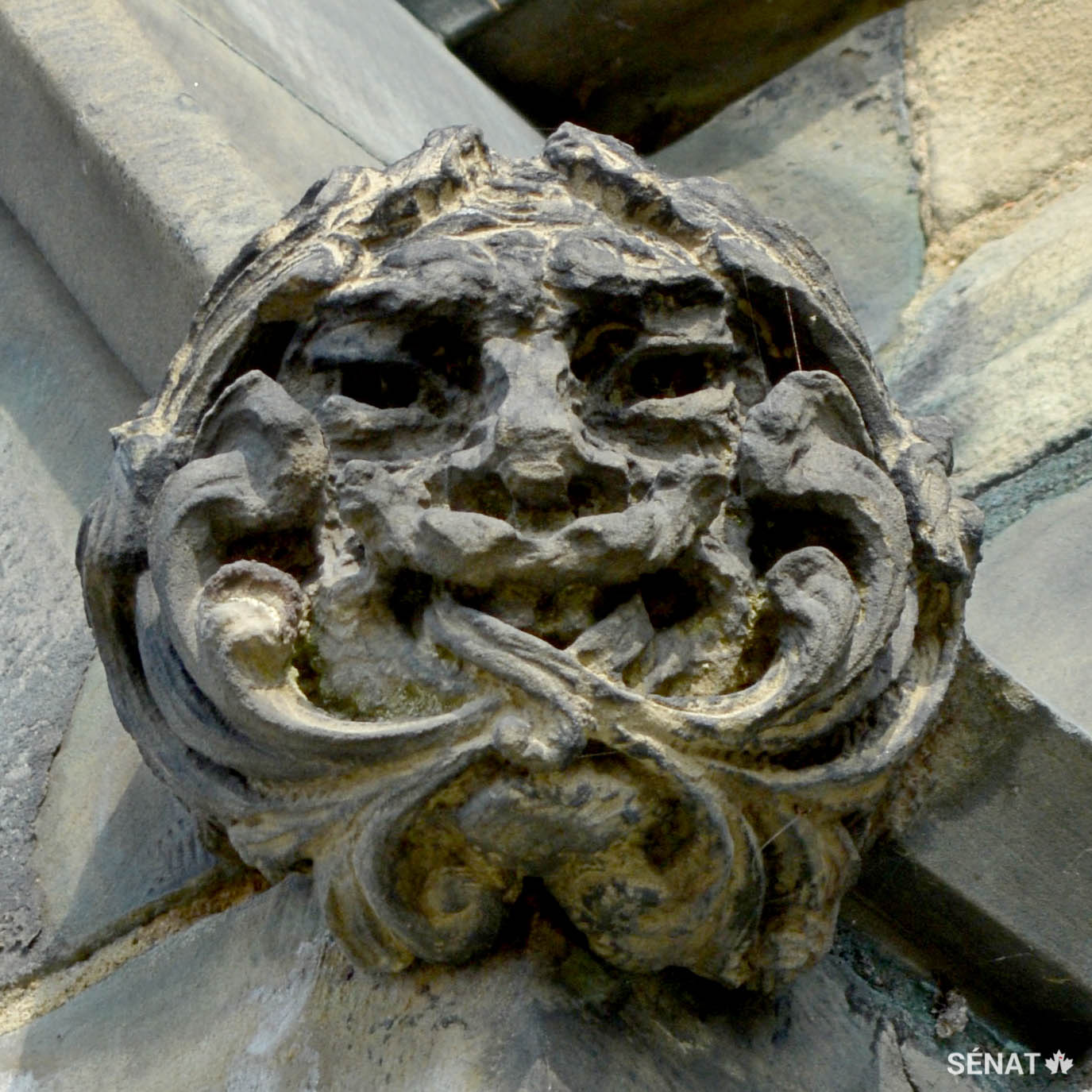 Cet homme vert orne une lucarne de l’édifice du Centre.