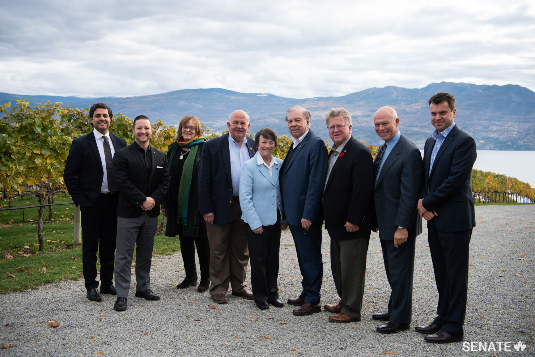 During their visit to Mission Hill, senators meet Anita Stewart, third from the left, who launched Food Day Canada, which actively seeks to promote the growth and study of Canada’s culinary culture while encouraging people to buy local and Canadian products.
