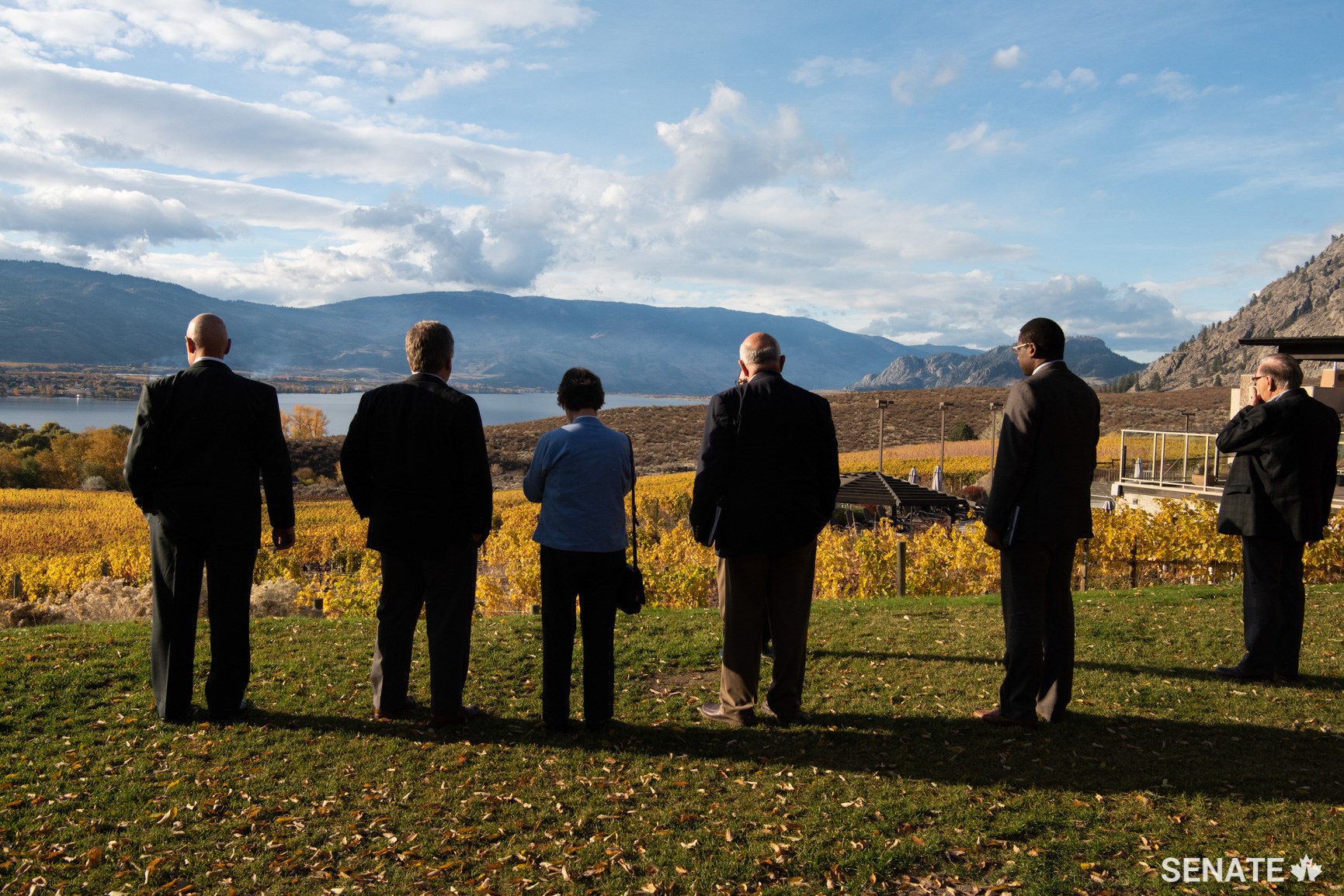 Members of the Agriculture committee admire the view from Nk’Mip Cellars, the first Indigenous-owned winery in North America. Despite winning many national and international awards, they are still unable to sell their products in several of Canada’s provinces or in any of the territories.