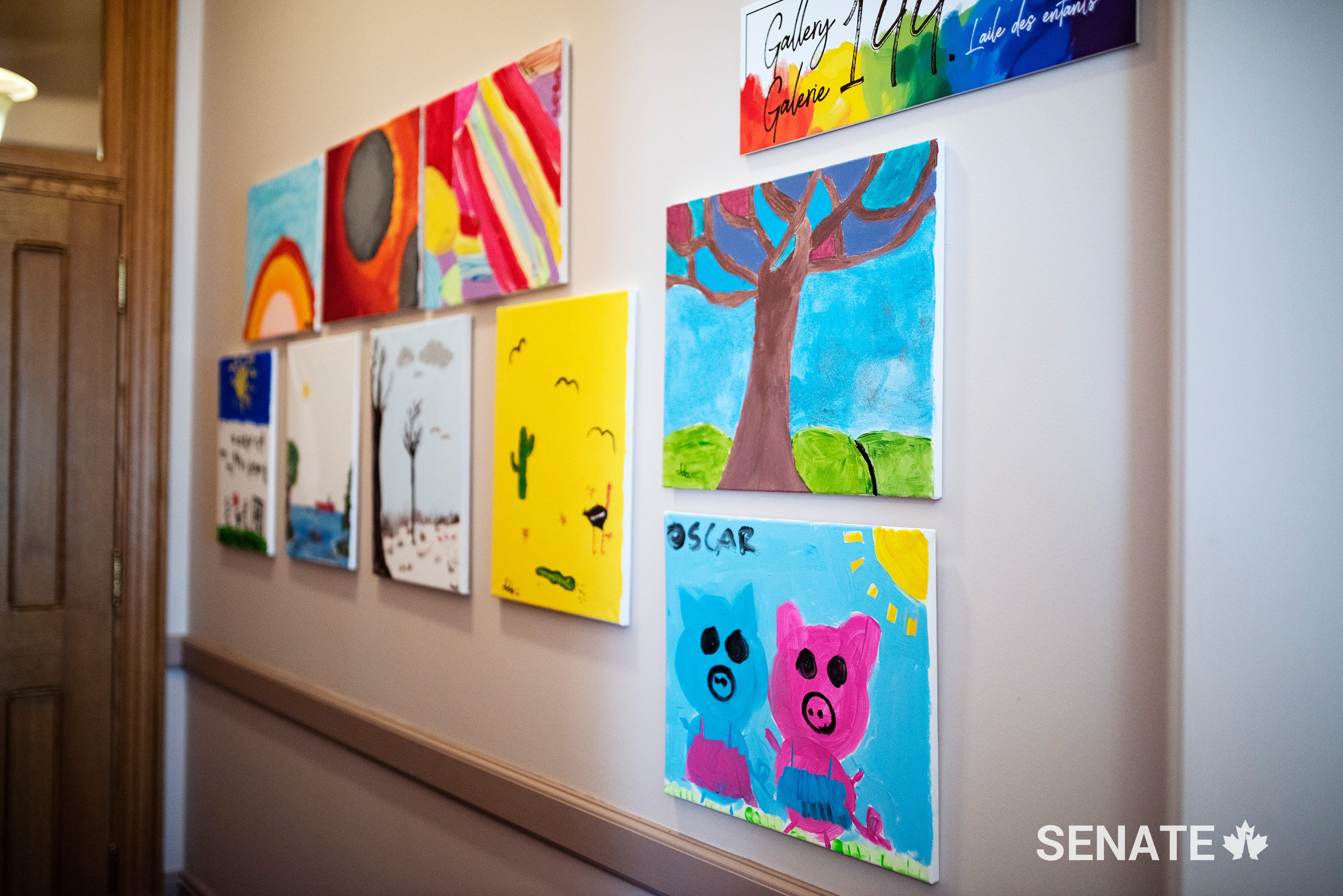 Children’s art created in her annual children’s painting event is installed in Senator Bovey’s office, in Gallery 144, also known as “The Kids Wing.”