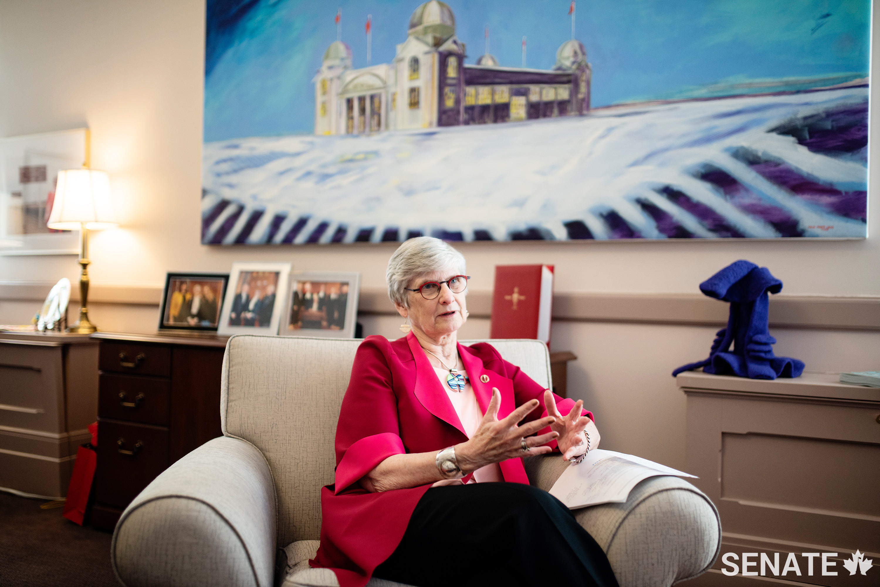 Senator Bovey’s office is filled with Manitoba art, including David Owen Lucas’ Winter Palace.