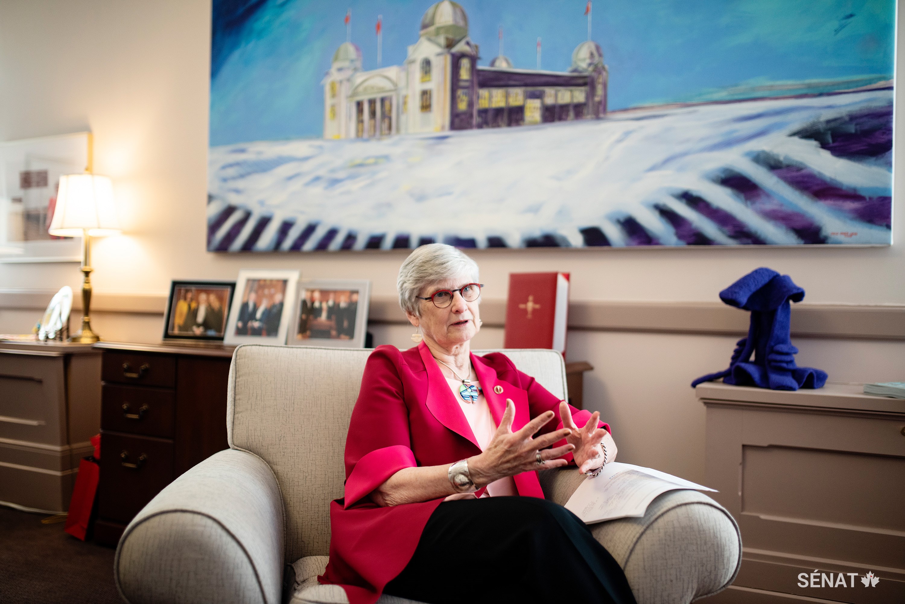 Senator Bovey’s office is filled with Manitoba art, including David Owen Lucas’ Winter Palace.