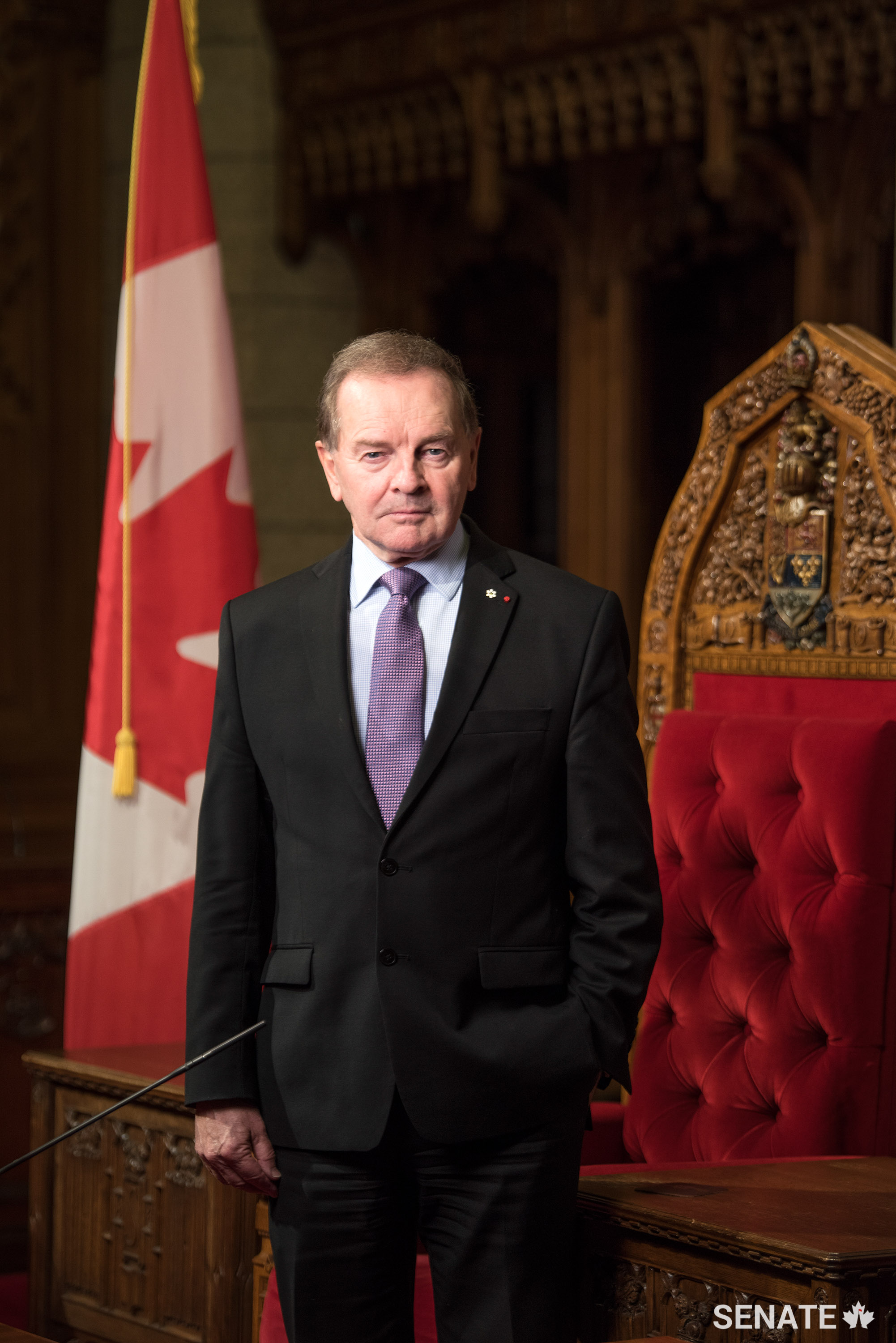 Senator Joyal is pictured in the Senate Chamber in Centre Block one last time on November 29, 2018, before Centre Block closed for a major rehabilitation project that will last at least a decade.