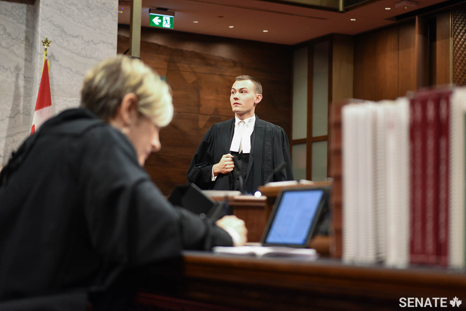 University of Ottawa International, Political and Policy Studies Student Association volunteer Dan Hux gave model senators procedural support under the mentorship of Senate Principal Clerk Cathy Piccinin.