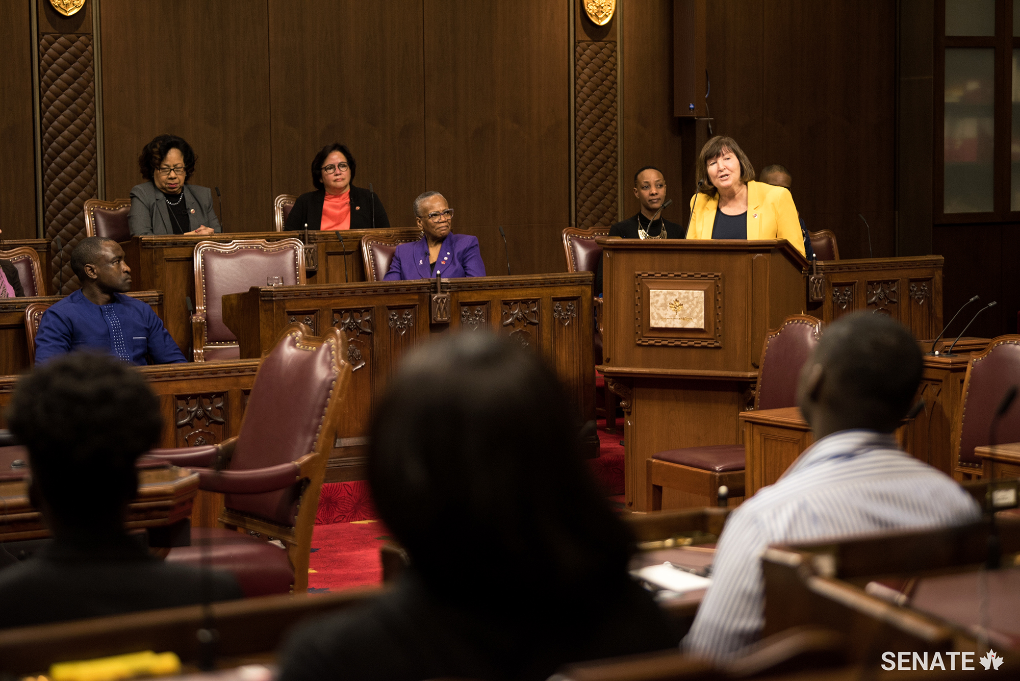 Introduced as a strong ally, Senator Mary Coyle spoke about moving her young family to Botswana. She developed a close friendship with a woman named Lindelwa and named her daughter after her. Senator Coyle said the name means “the one we were waiting for” and told the students, “you are all the stars Canada is waiting for.”
