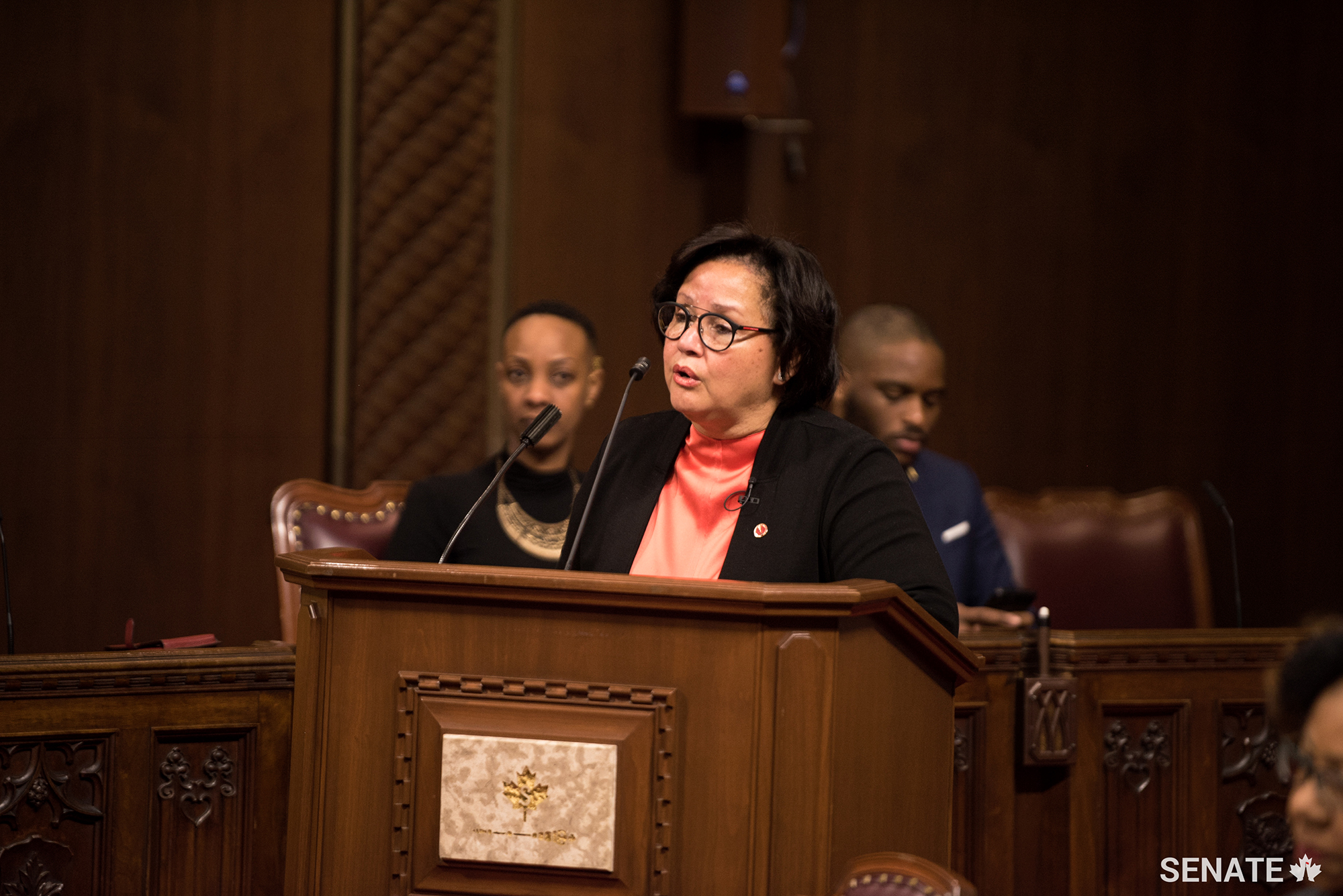 Senator Rosemary Moodie was born in Jamaica, where blended families are common, and she never really paid attention to race. “When I came to Canada, I became more aware of my race,” she said. She urged the students to embrace their differences. “Once you embrace who you are, you can begin to understand what you can contribute,” she said. “Accept no limitation.”