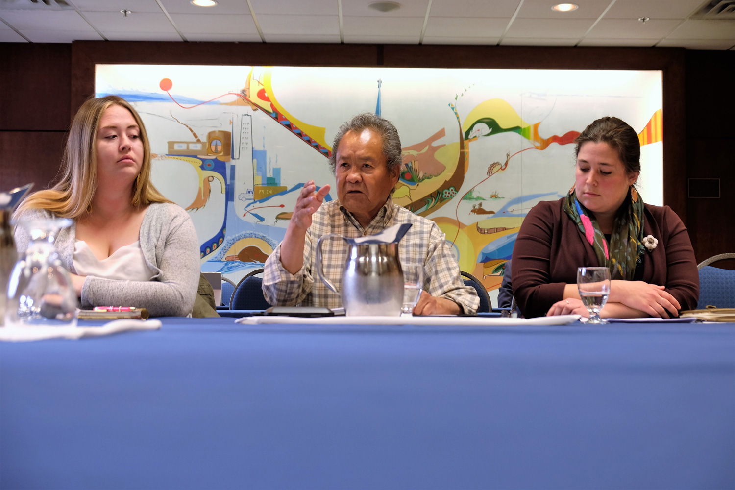 Witnesses testify at a Special Committee on the Arctic meeting during a 2018 fact-finding mission.