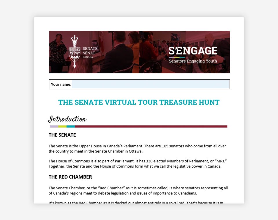 The Senate Virtual Tour treasure hunt