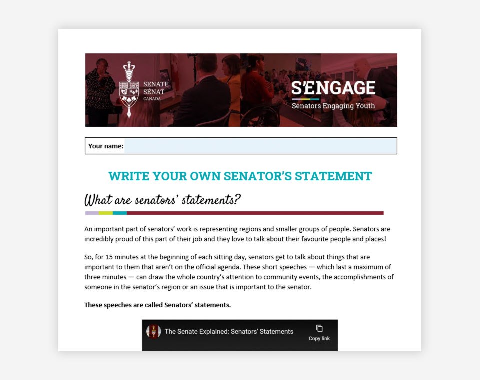 Write your own Senator’s Statement