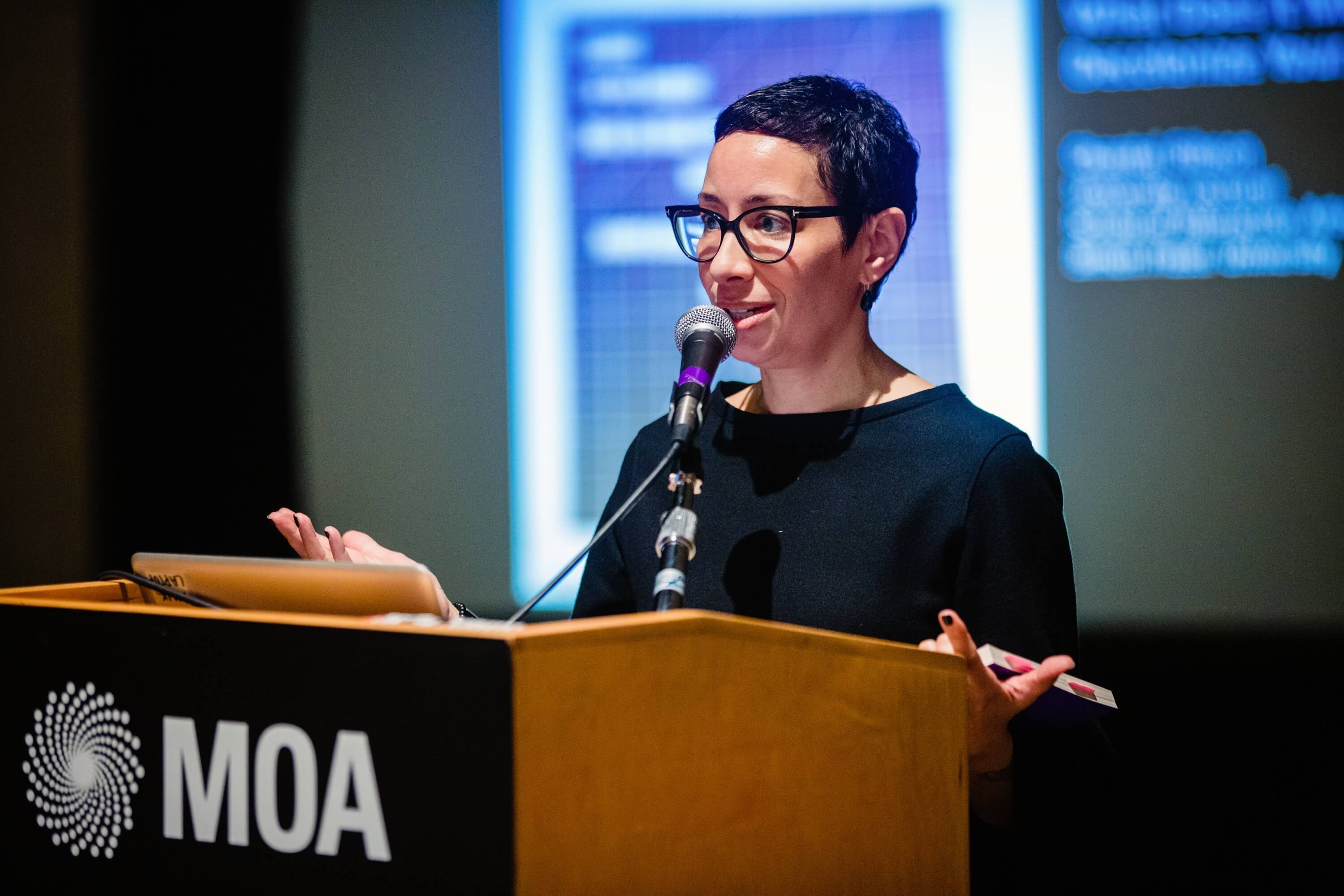 Chantal Gibson — an artist, poet and educator based in Vancouver, B.C. — speaks at the Museum of Anthropology at the University of British Columbia in February 2020. (Photo credit: Sarah Race)