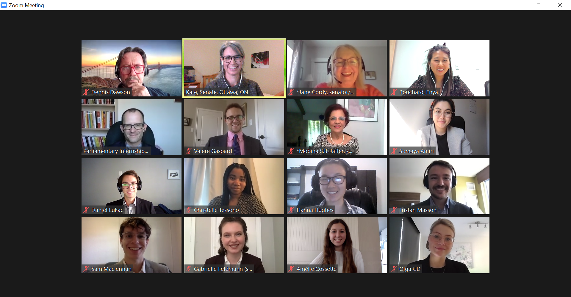 Monday, September 21, 2020 — Senators Jane Cordy, Dennis Dawson and Mobina S.B. Jaffer meet with the 51st cohort of Parliamentary Interns to discuss their roles and responsibilities as representatives of the “chamber of sober second thought.” The Parliamentary Internship Programme (PIP) offers young non-partisan Canadians a unique working experience on the Hill to increase their knowledge of Parliament.