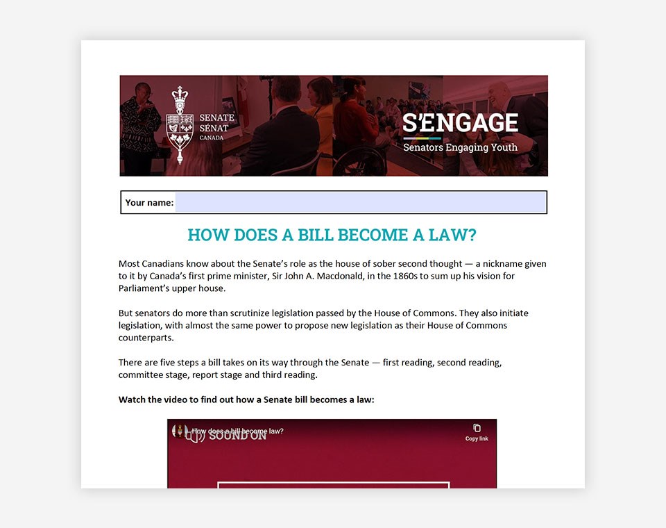 Activity sheet: How a bill becomes a law thumbnail