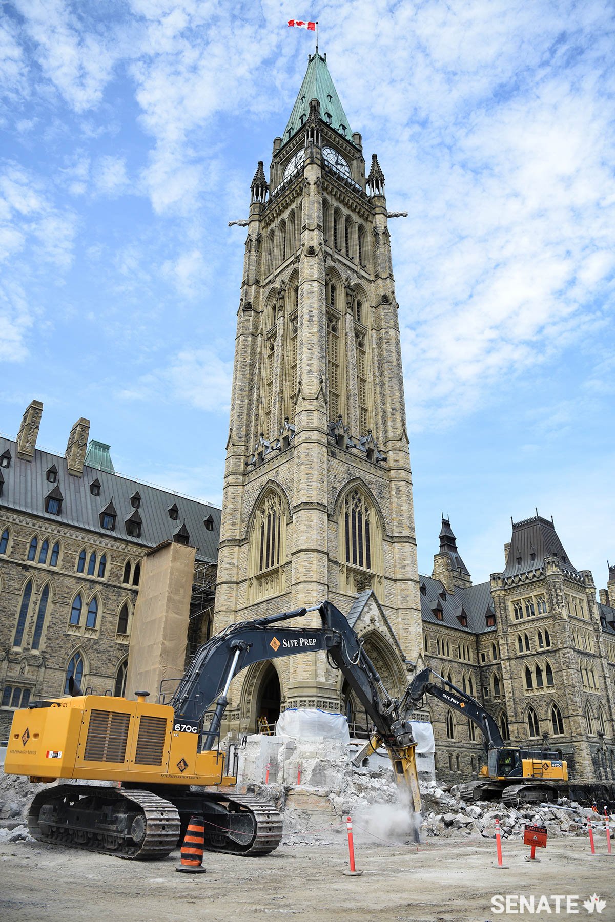 Excavation work takes place in front of Centre Block’s Peace Tower.