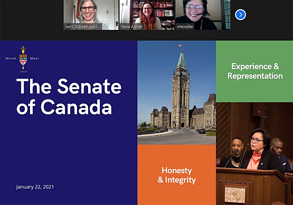 Friday, January 22, 2021 – Senator Rosemary Moodie speaks virtually to Grade 5 students at Firgrove Public School in Toronto about the Senate’s work in Parliament. The senator also fielded questions about her role as a senator.