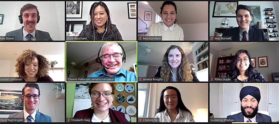 Thursday, December 10, 2020 – Senator Dennis Patterson discusses with the Ontario Legislature interns on the occasion of their virtual legislative study tour of Parliament Hill.