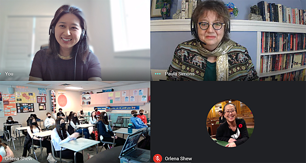 Monday, January 18, 2021 – Senator Paula Simons discusses her role and responsibilities as a Canadian senator with social studies students at S. Bruce Smith High located in Edmonton.