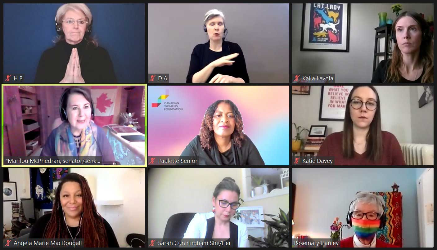 Tuesday, March 9, 2021 – During Canada’s Feminist Response and Recovery Summit, Senator Marilou McPhedran moderates a breakout session on the women’s movement, which examined current challenges and concrete actions required to support women in various sectors.