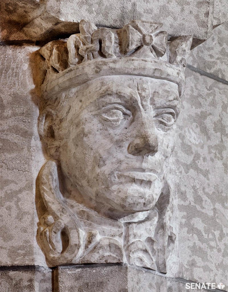 In 1962, Eleanor Milne became the first woman appointed as Parliament’s Dominion Sculptor. She carved this corbel portrait of King George VI in the Senate foyer.
